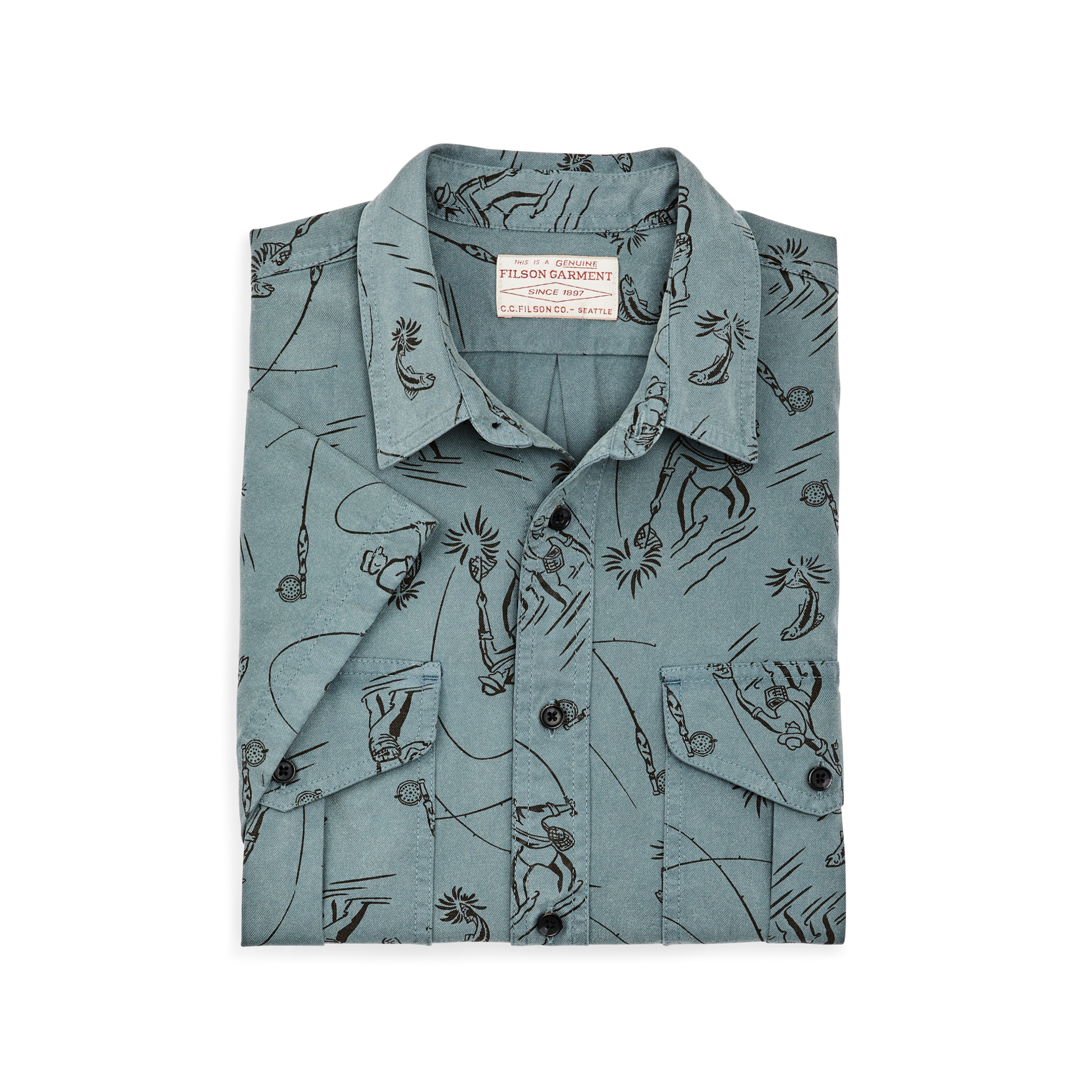 Alternate view of the Filson Short Sleeve Lightweight Alaskan Guide Shirt  - Blue Gray / Fly Fishing