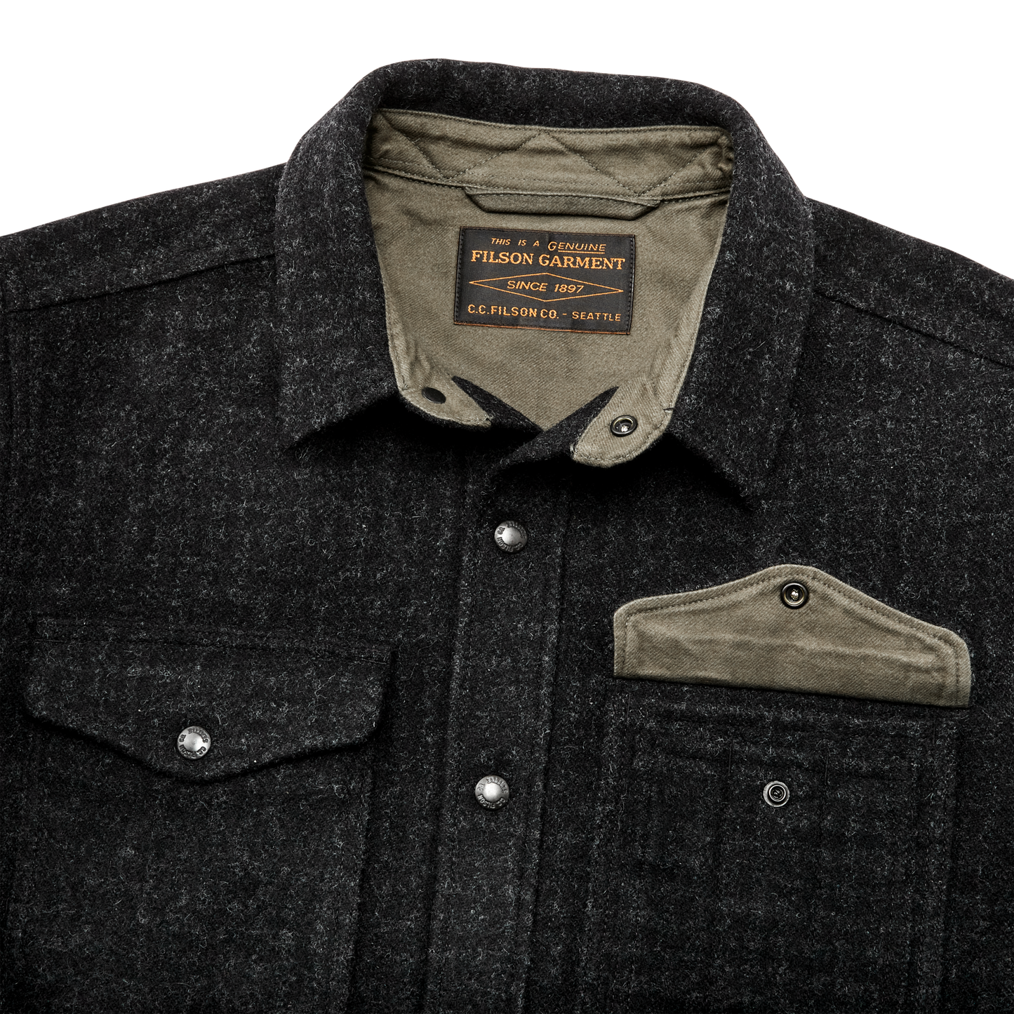 Alternate view of the Filson Lined Mackinaw Wool Jac Shirt - Black Marl / Heather Check