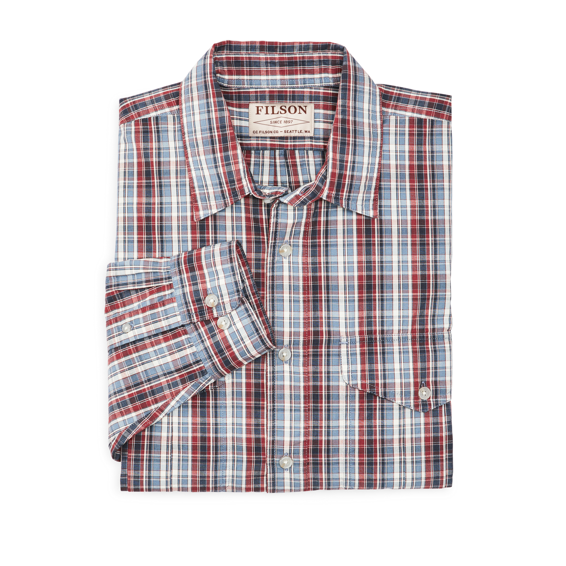 Alternate view of the Filson Filson's Washed Feather Cloth Shirt - Navy / Iron / Ivory Plaid