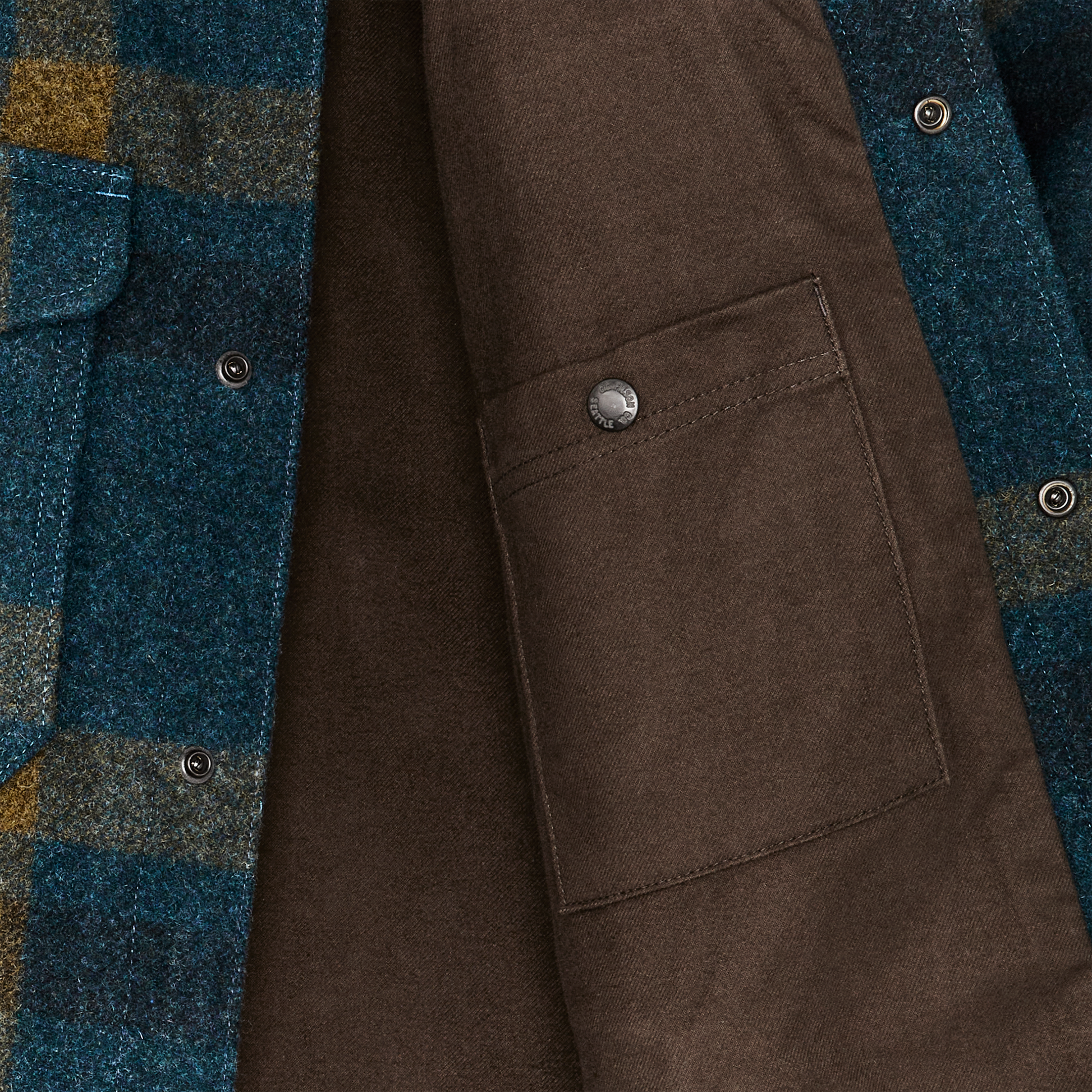 Alternate view of the Filson Lined Mackinaw Wool Jac-shirt - Teal / Ochre Plaid