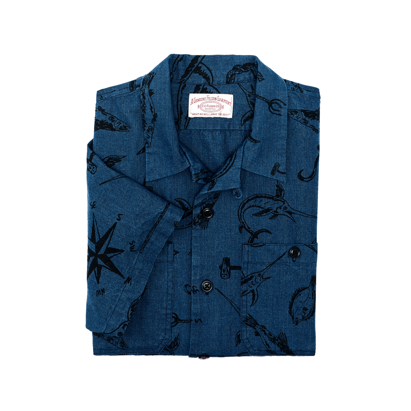 Alternate view of the Filson Rustic Short Sleeve Camp Shirt - Deep Sea / Indigo