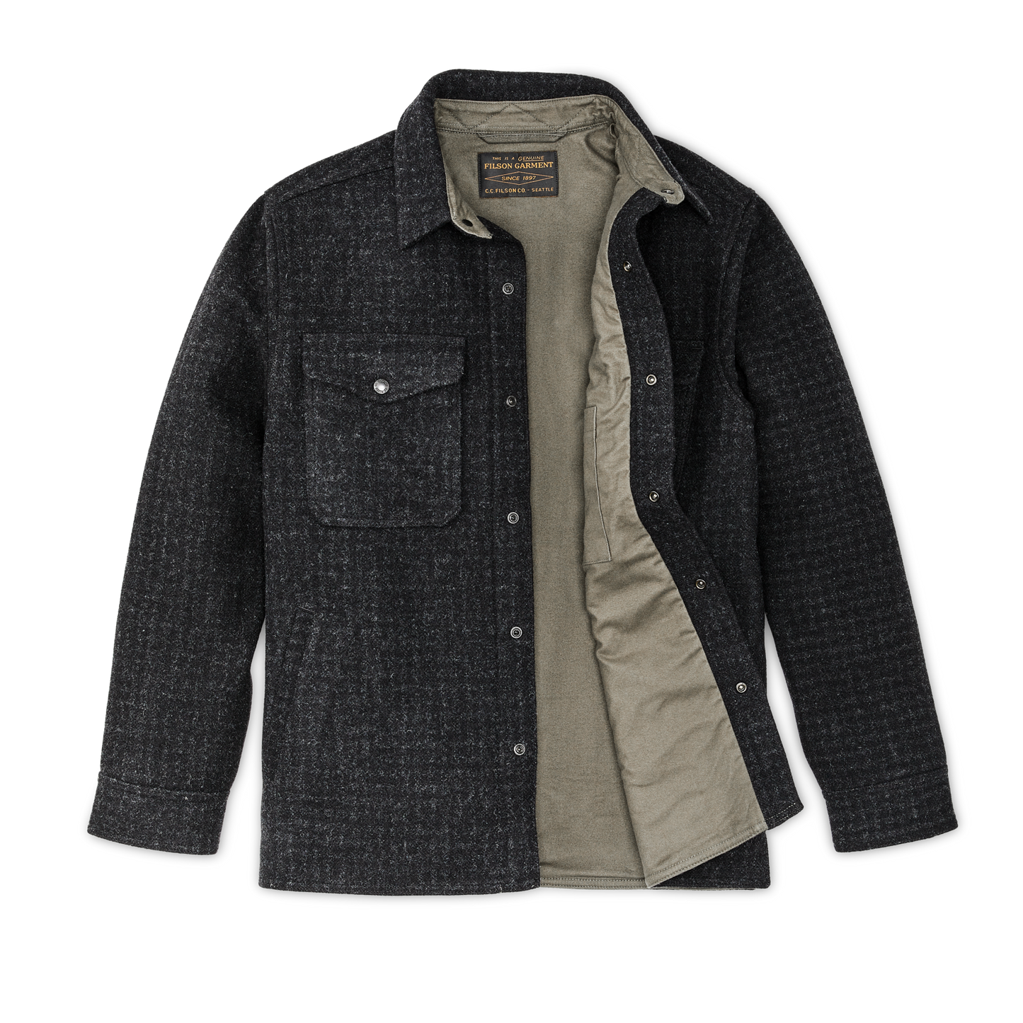 Alternate view of the Filson Lined Mackinaw Wool Jac Shirt - Black Marl / Heather Check