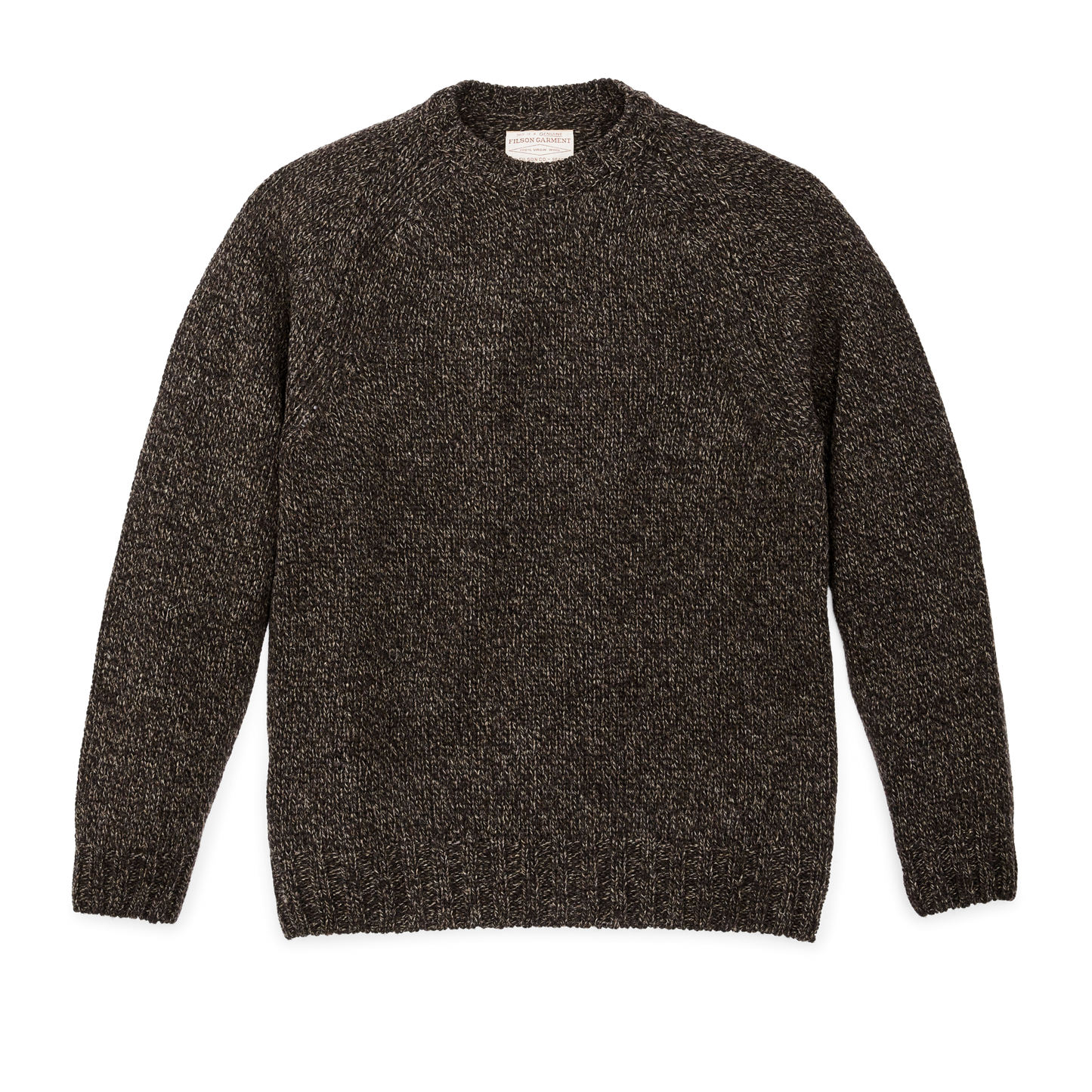 Front-facing image of the Filson Heritage 3-gauge Wool Sweater - Brown / Hearth Melange