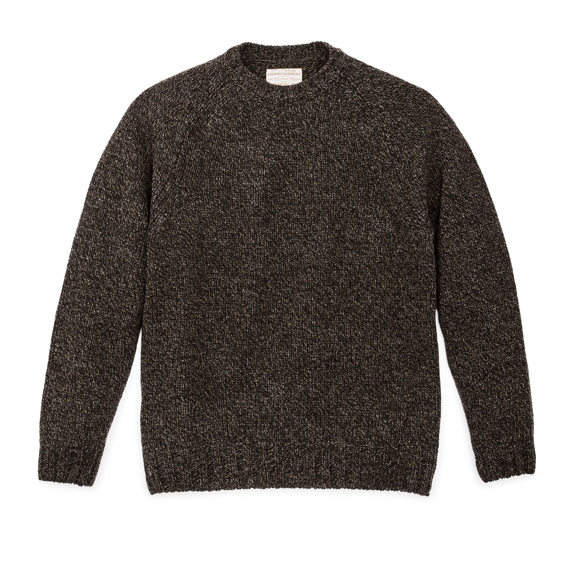 Front-facing image of the Filson Heritage 3-gauge Wool Sweater - Brown / Hearth Melange