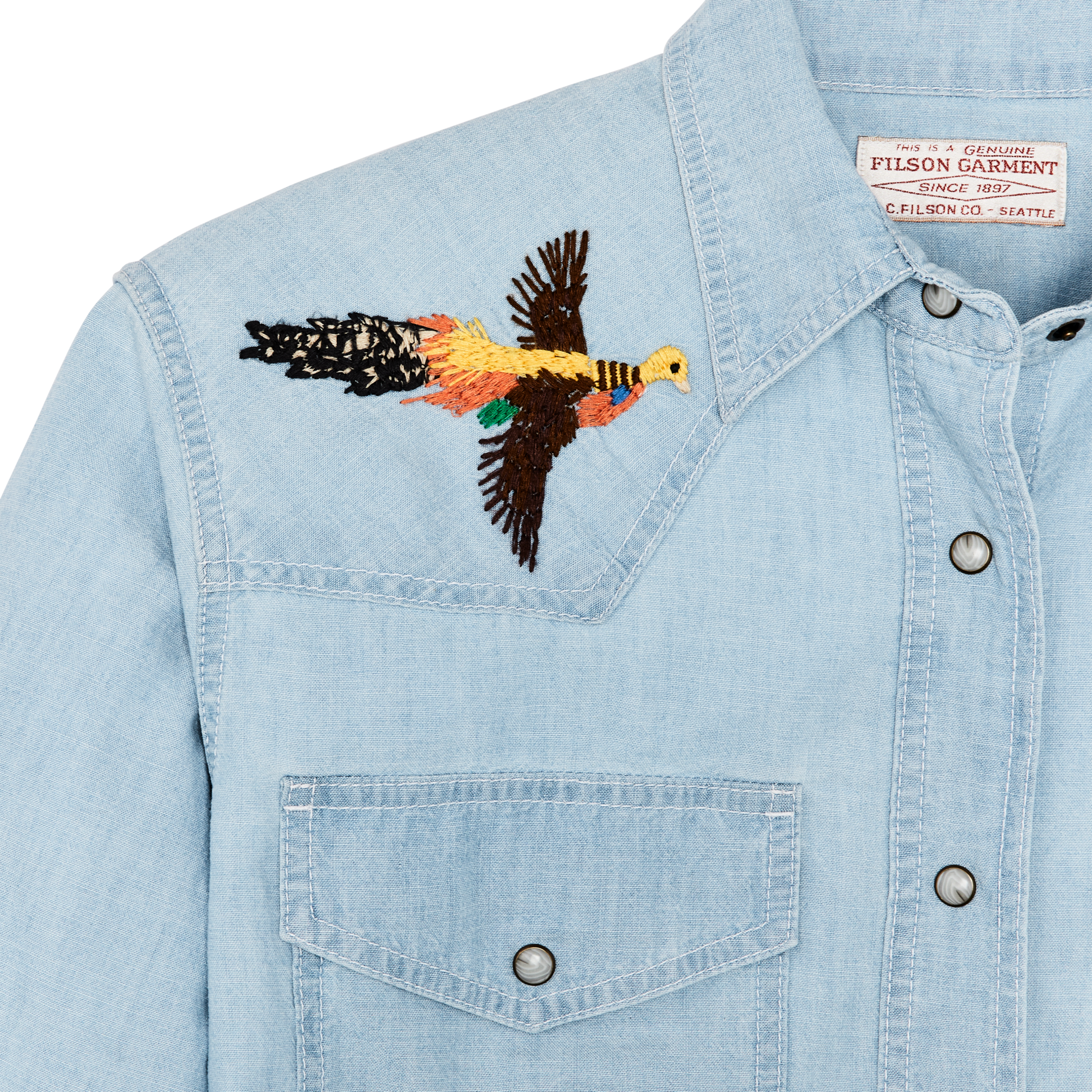 Alternate view of the Filson Women's Embroidered Western Shirt - Light Indigo Chambray