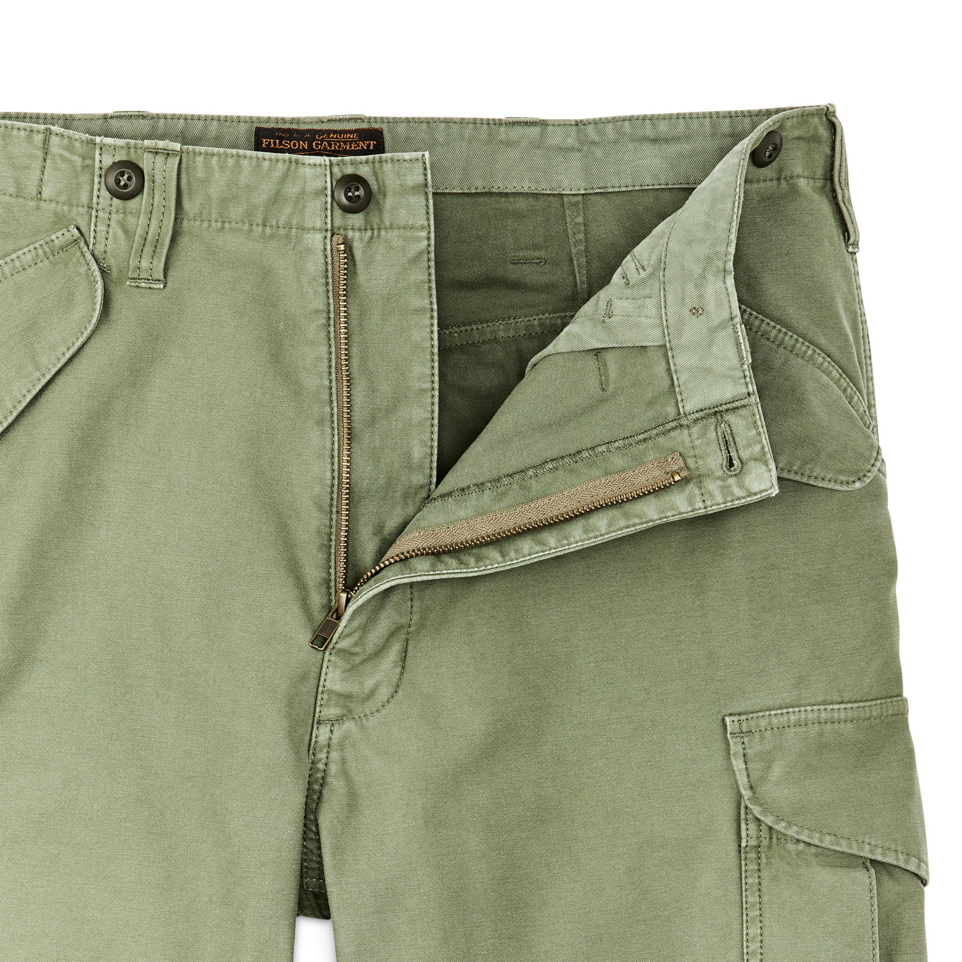 Alternate view of the Filson Field Cargo Shorts - Washed Fatigue Green|Button-close waistband and zippered fly