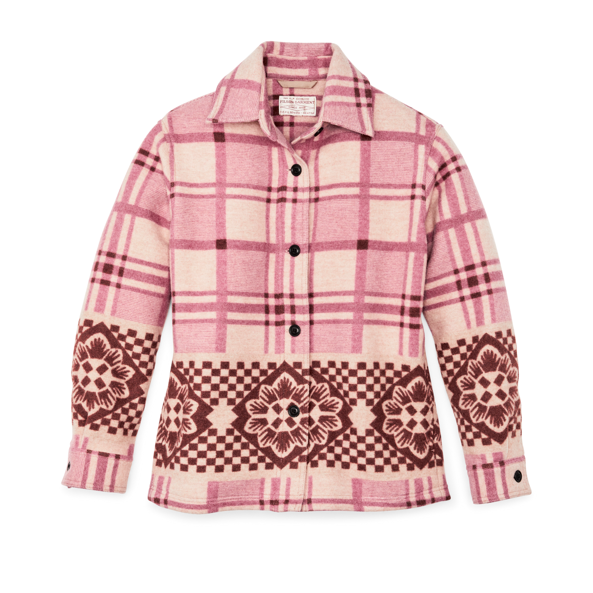 Front-facing image of the Filson Women's Blanket Wool Overshirt - Flower Blanket Plaid