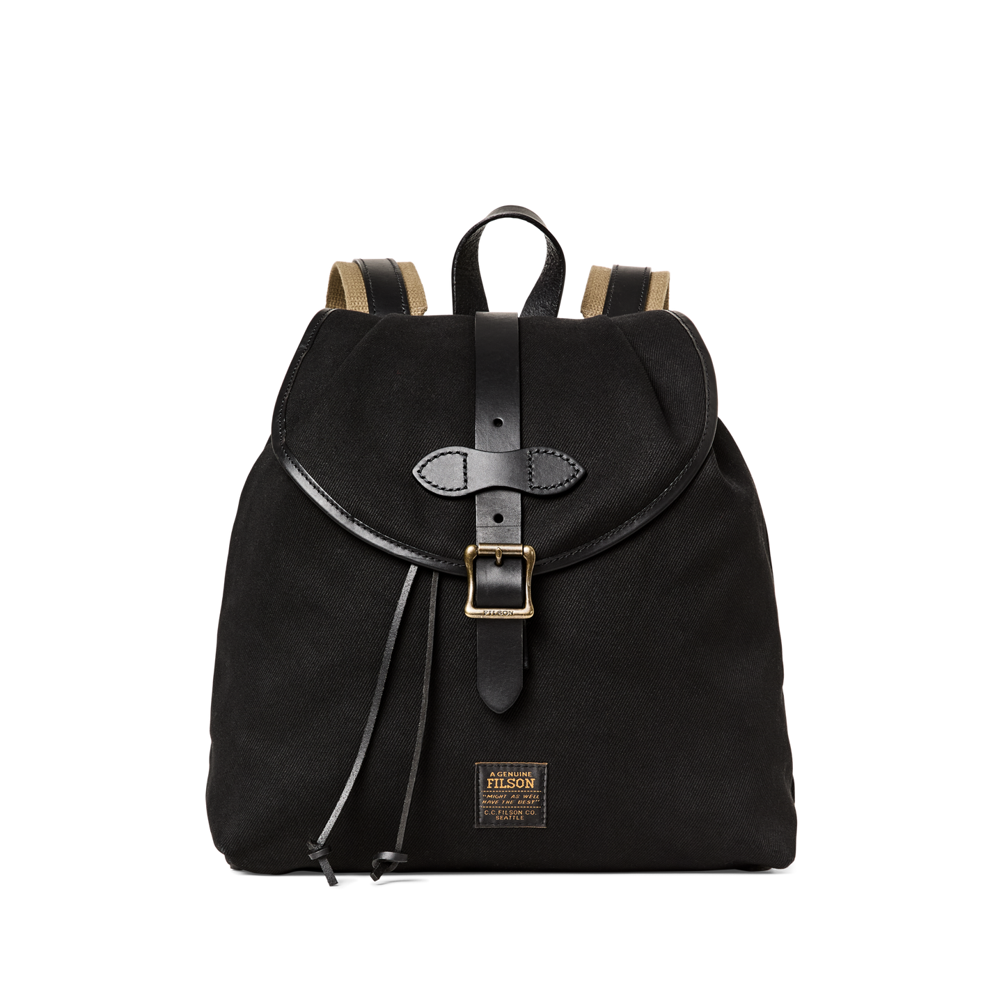 Front-facing image of the Filson Rugged Twill Drawstring Backpack - Black