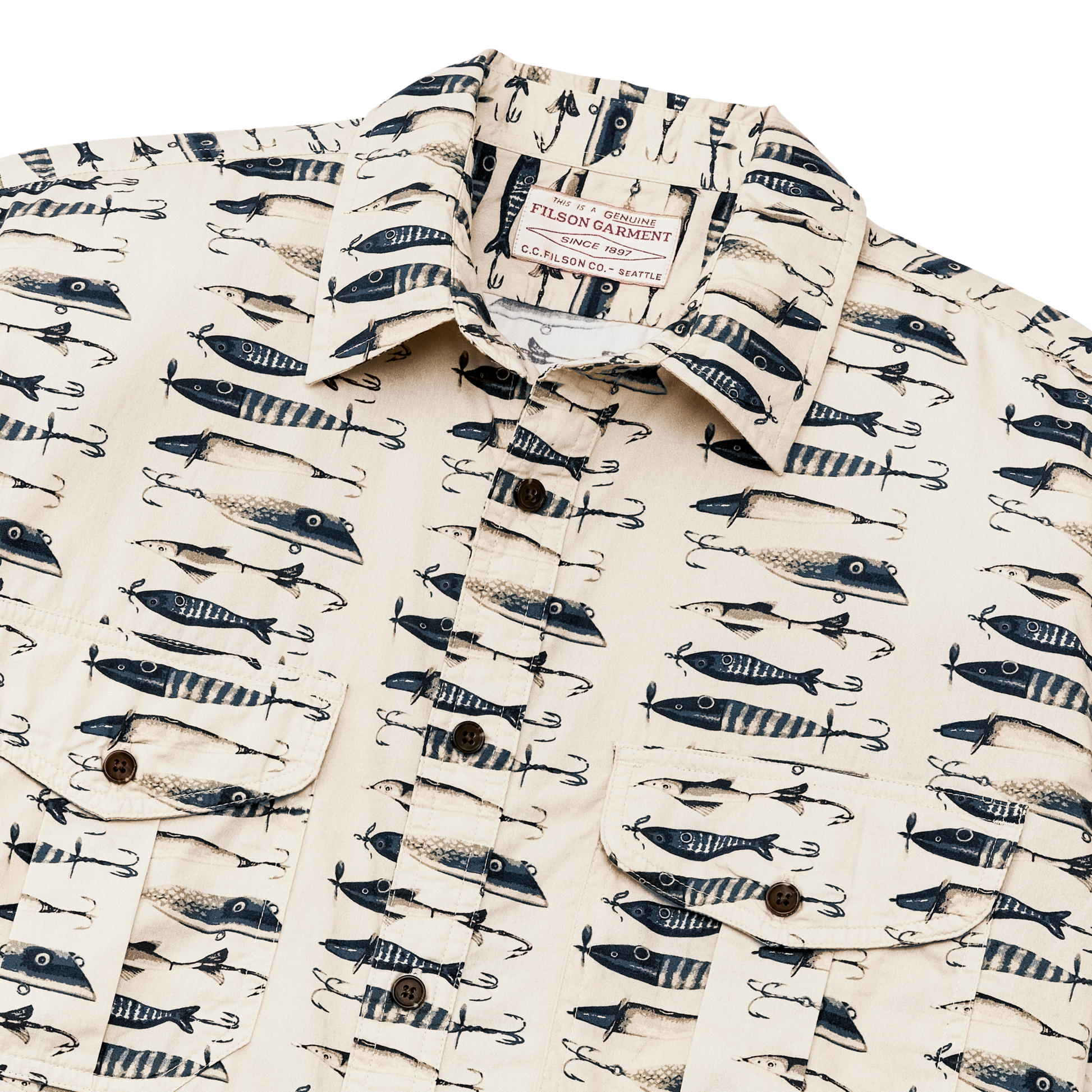 Alternate view of the Filson Filson's Washed Short Sleeve Feather Cloth Shirt - Natural / Lures