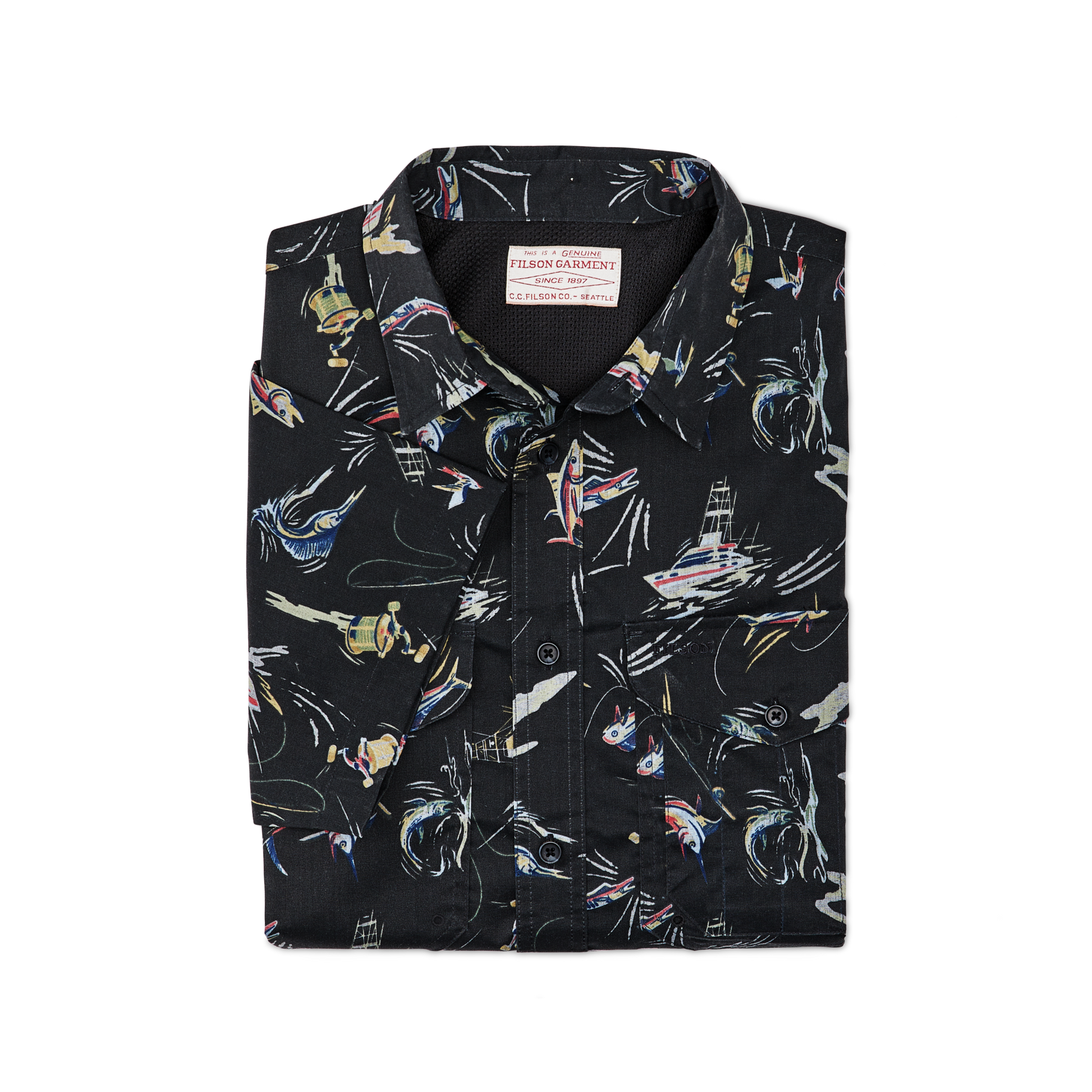 Alternate view of the Filson Twin Lakes Short Sleeve Sport Shirt - Offshore Catch Print