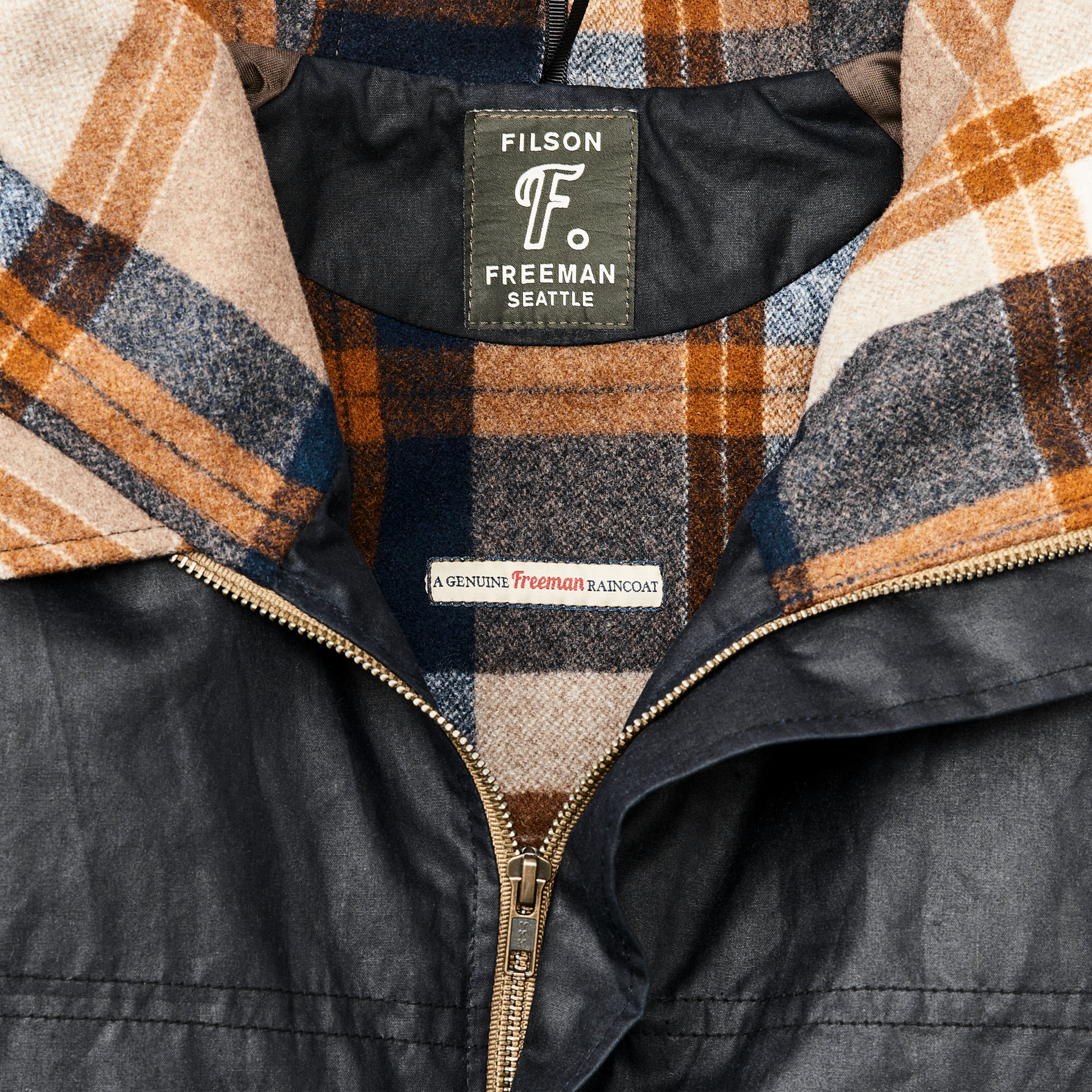 Alternate view of the Filson Filson X Freeman Wool Lined Raincoat - Navy / Bronze