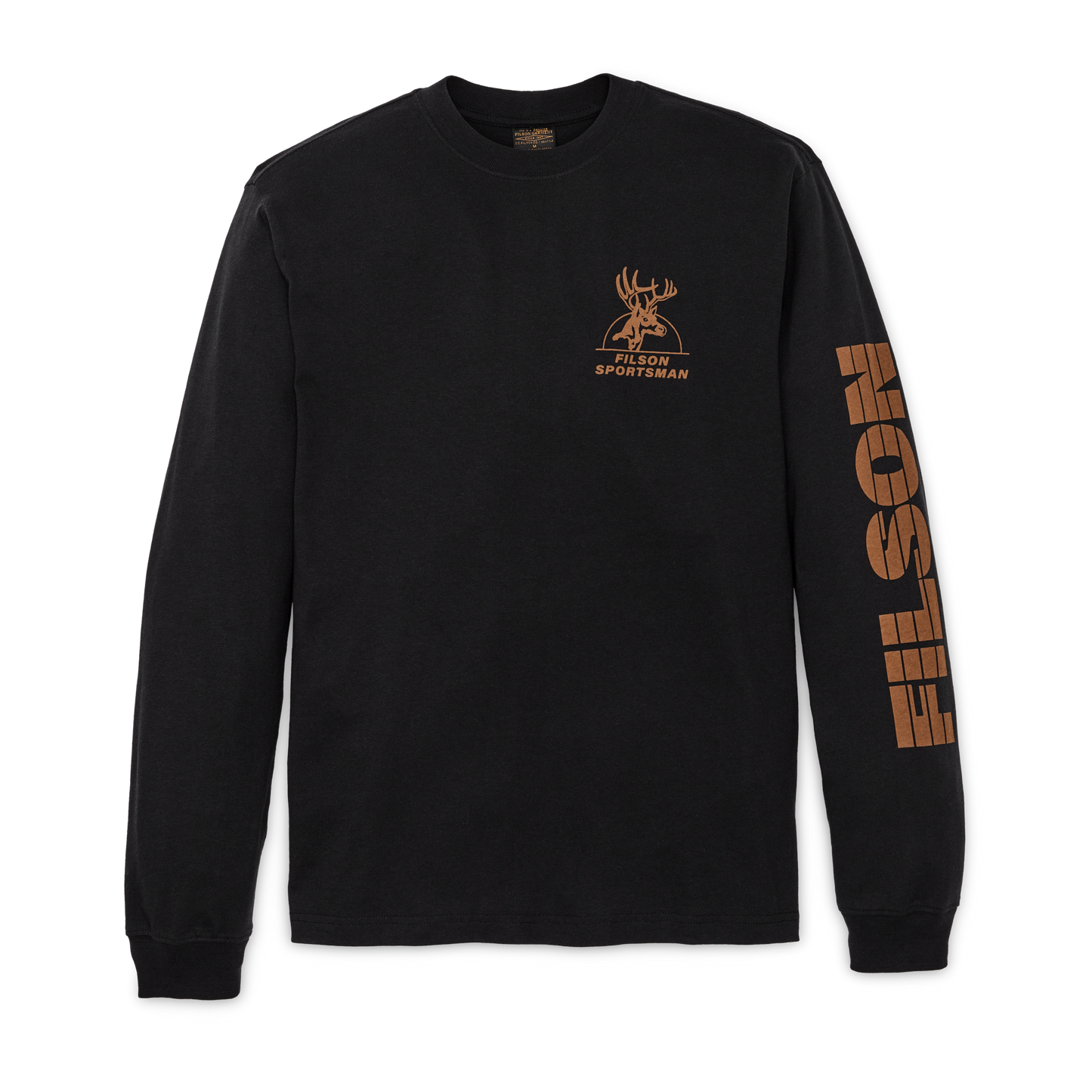 Front-facing image of the Filson Long Sleeve Frontier Graphic T-shirt - Black / Sportsman