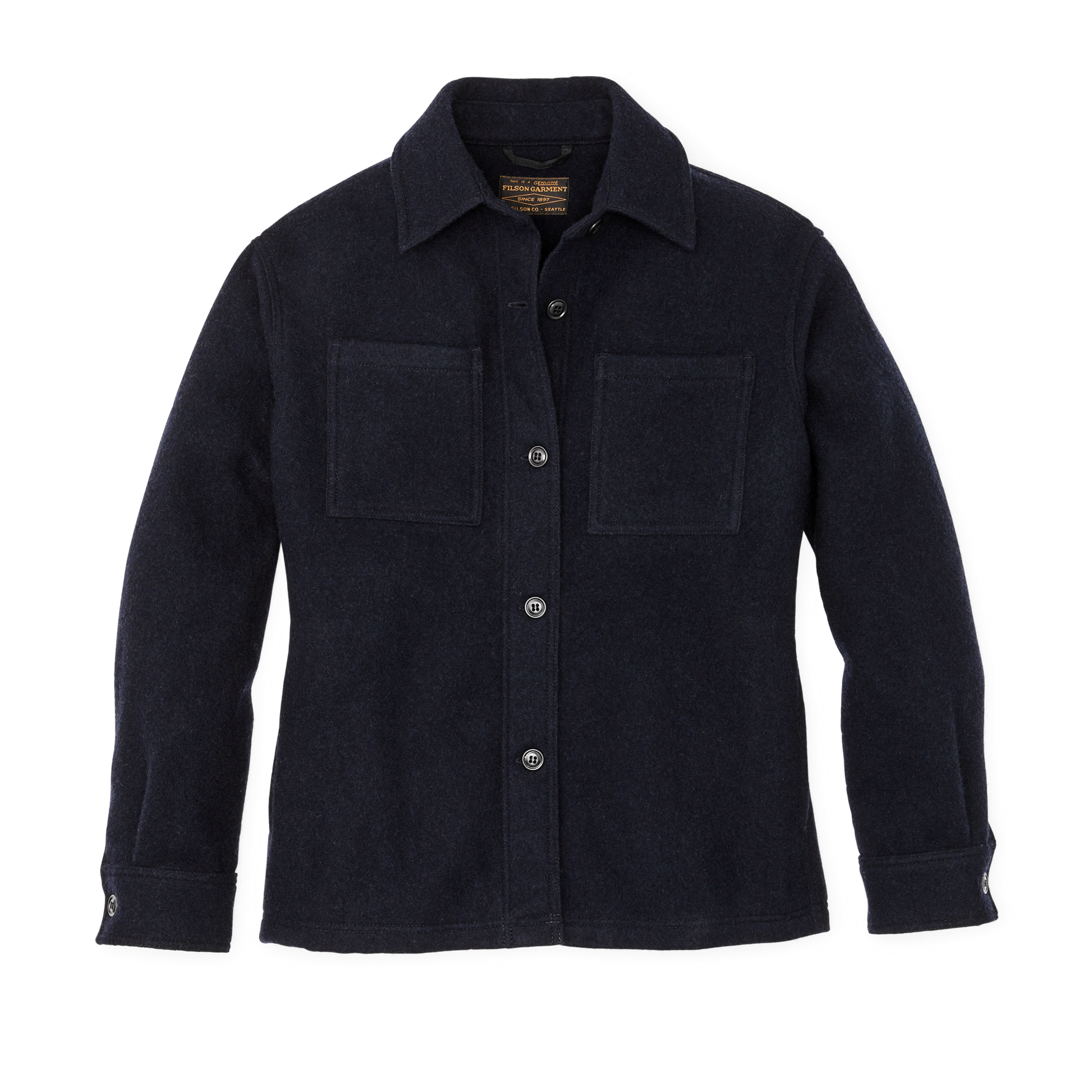 Front-facing image of the Filson Women's Wool Overshirt - Navy