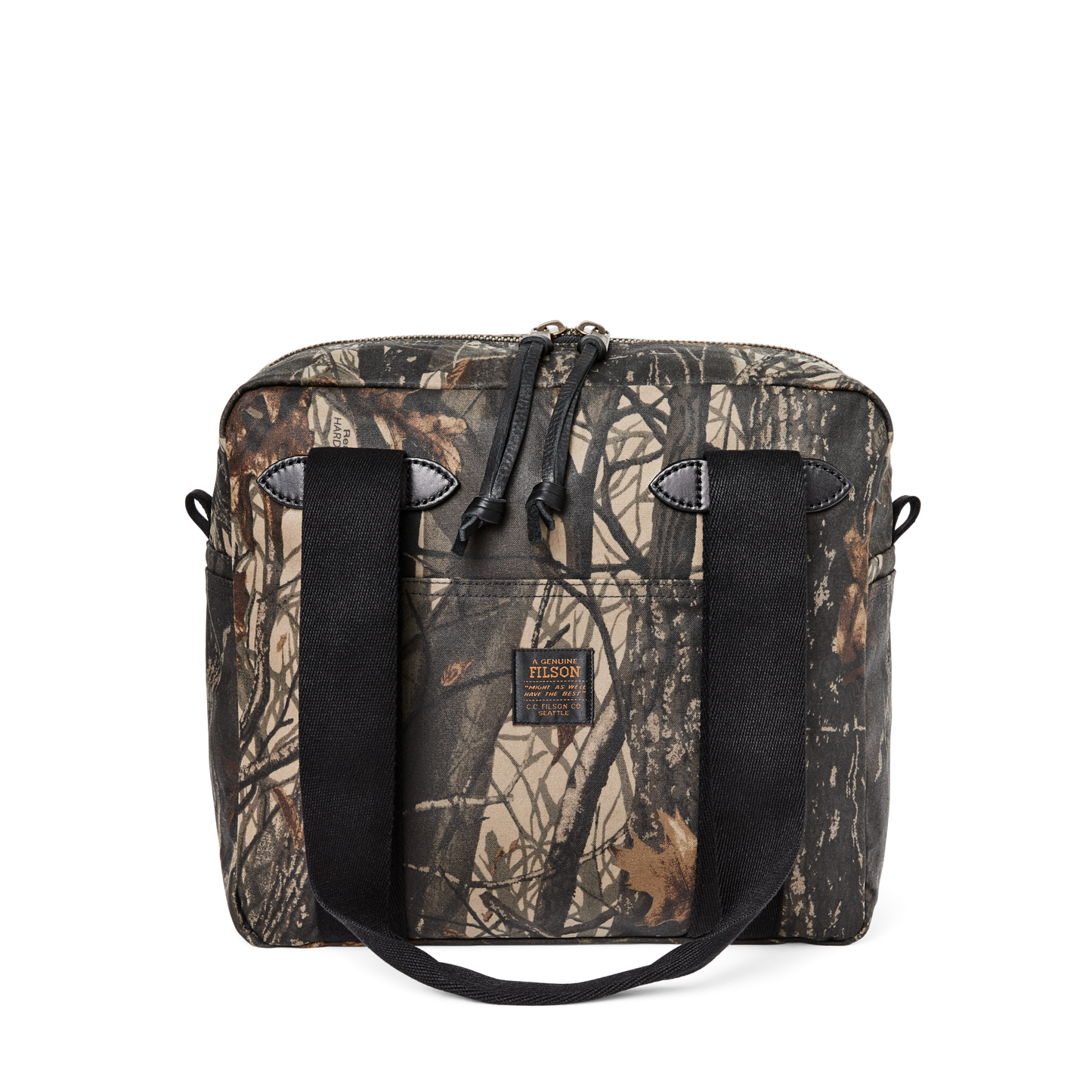 Front-facing image of the Filson Tin Cloth Zipper Tote Bag - Realtree Hardwoods Camo