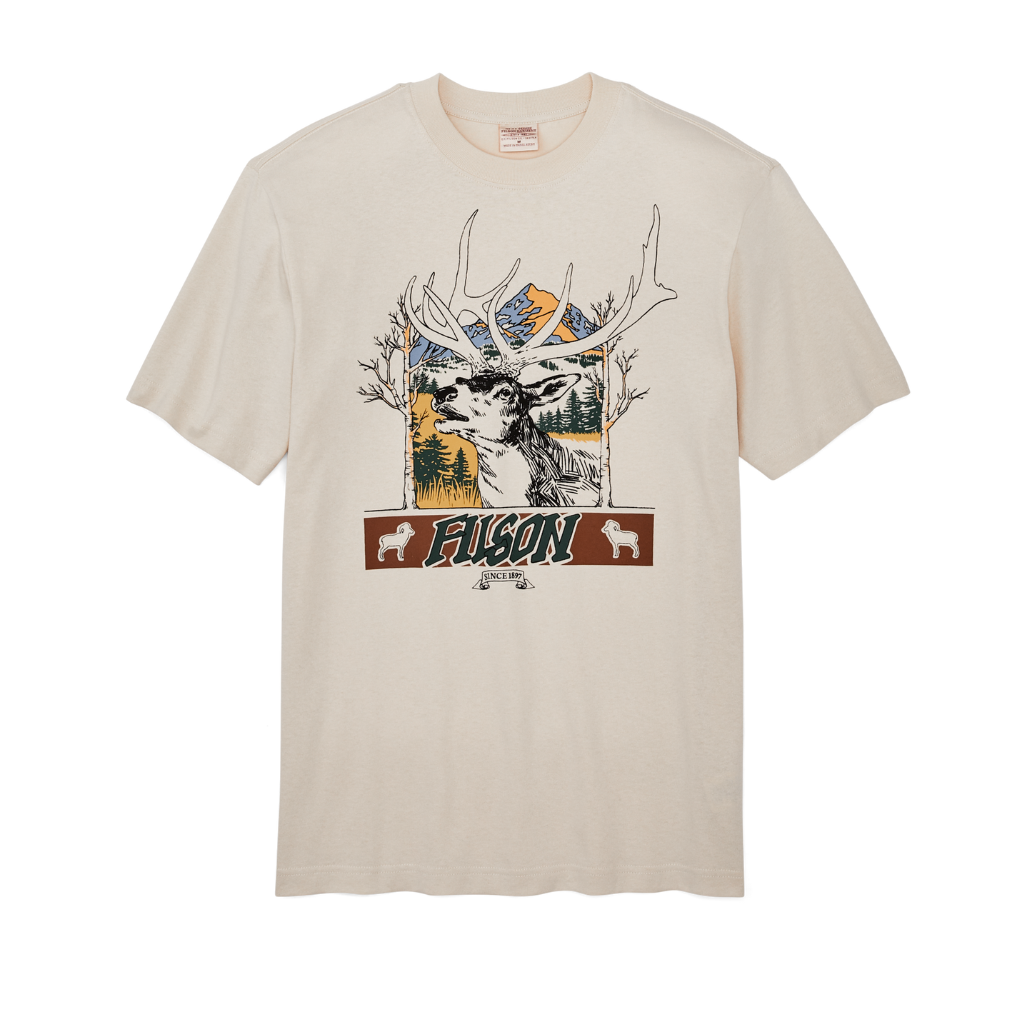 Front-facing image of the Filson Frontier Graphic T-shirt - Birch / Elk Mountain