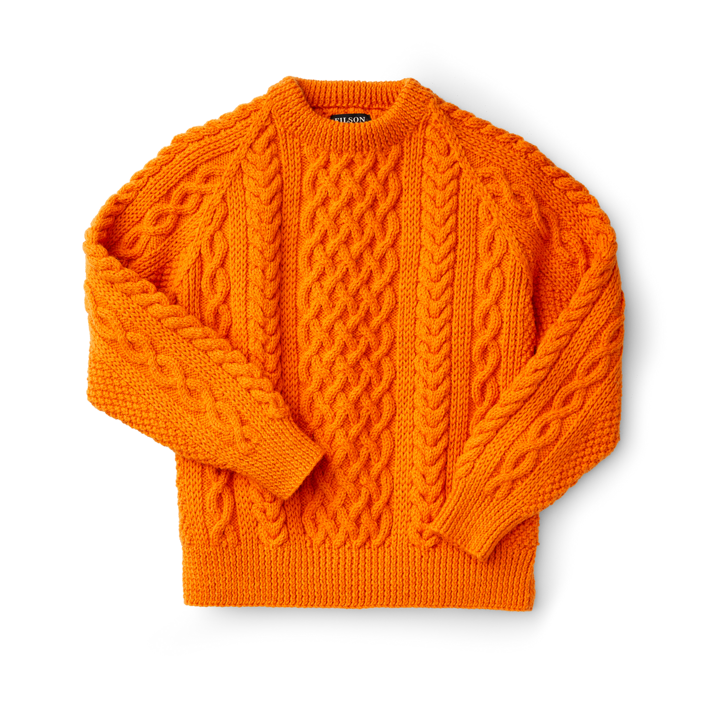 Front-facing image of the Filson Wool Fisherman's Sweater - Orange