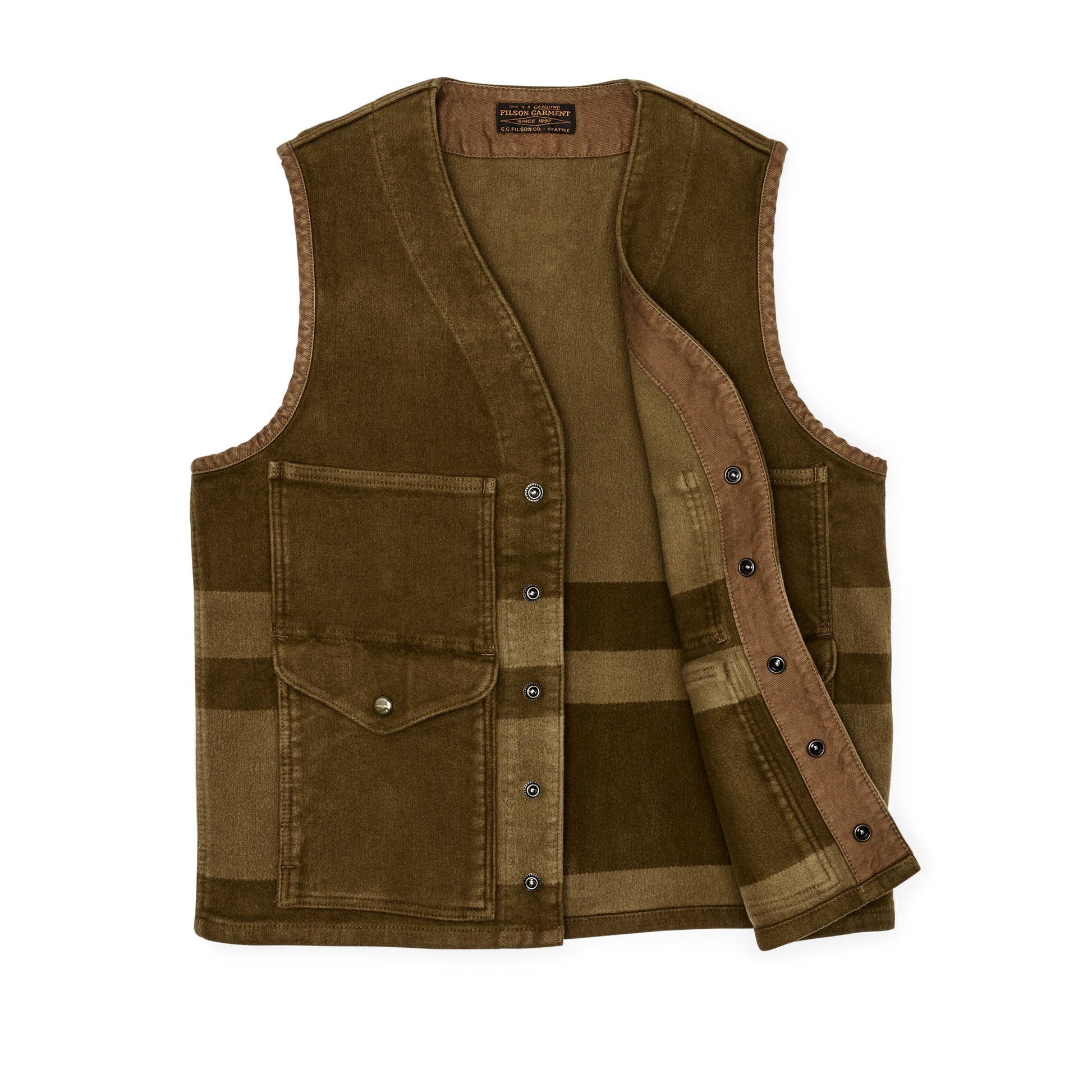 Alternate view of the Filson Beartooth Cruiser Vest - Marsh Olive Blanket Stripe