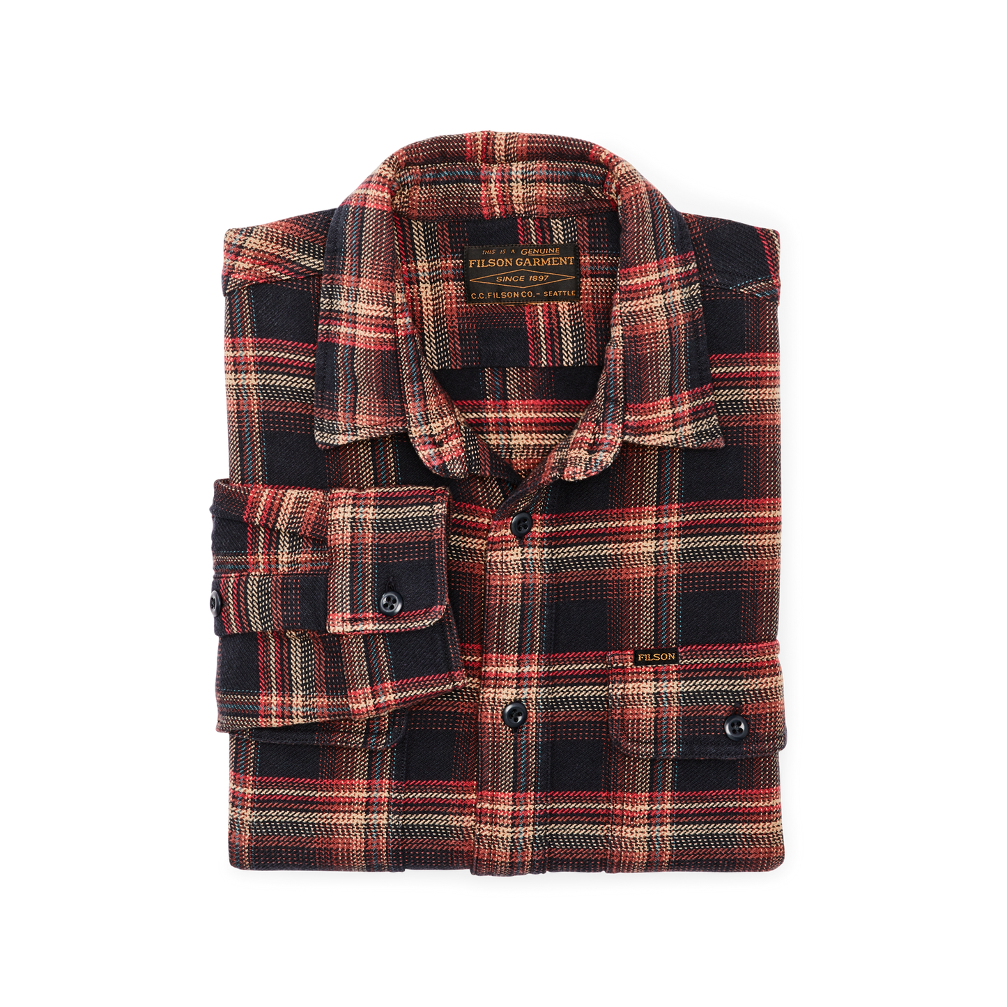 Alternate view of the Filson Vintage Flannel Work Shirt - Black / Rust / Multi Plaid