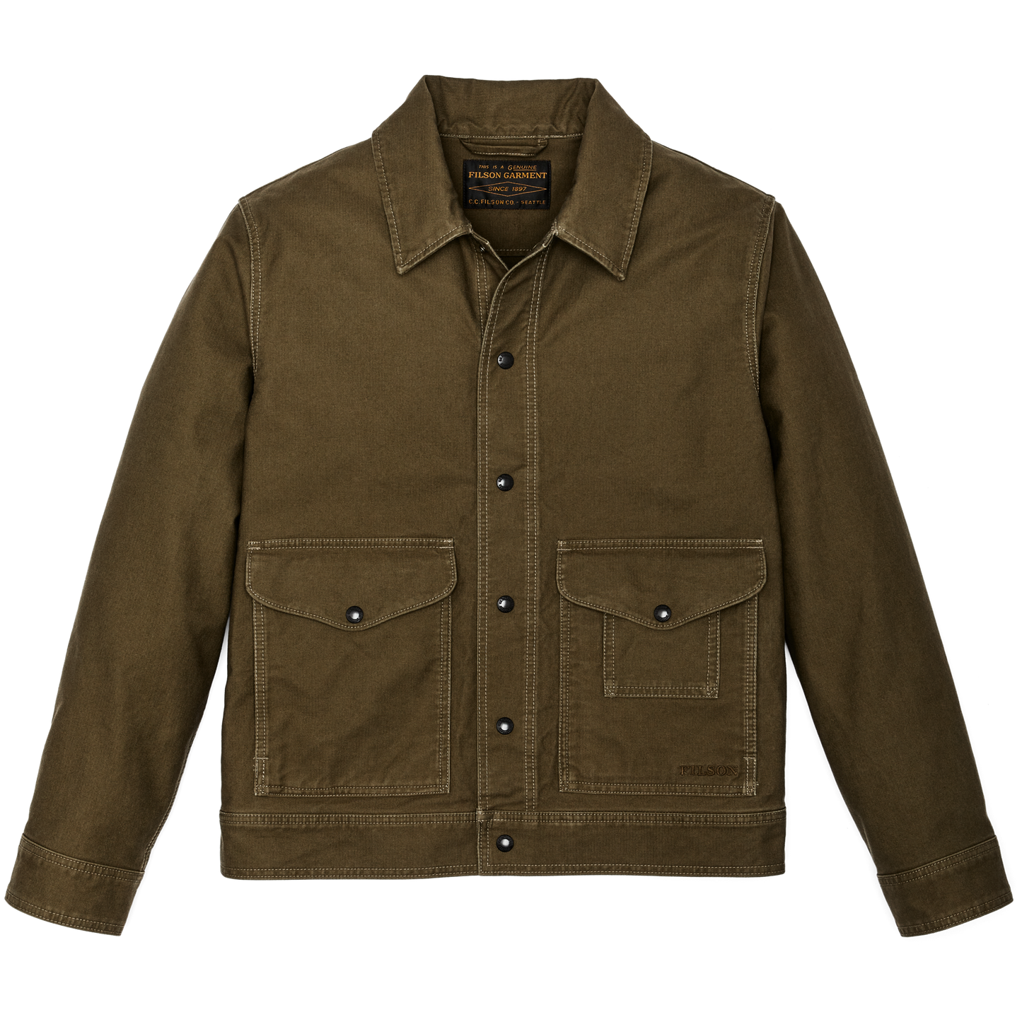 Front-facing image of the Filson Jungle Cloth Work Jacket - Dark Olive