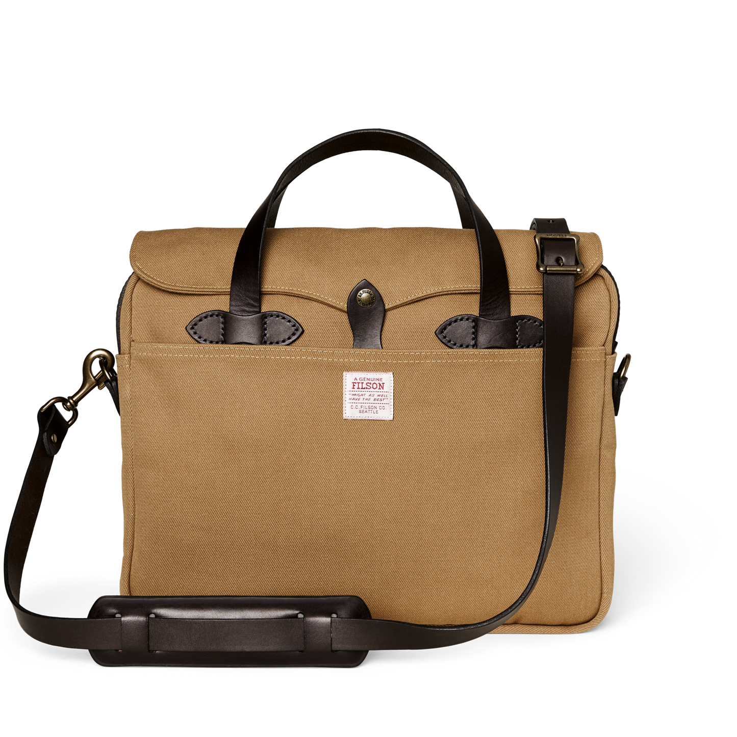 Front-facing image of the Filson Rugged Twill Original Briefcase - Tan