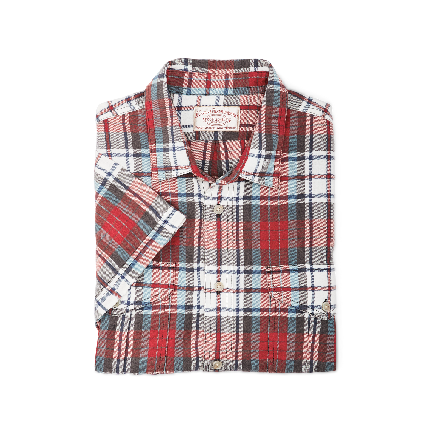 Alternate view of the Filson Short Sleeve Lightweight Alaskan Guide Shirt  - Red / Storm Blue