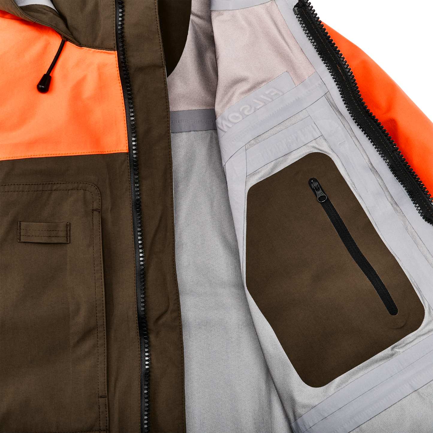 Alternate view of the Filson 3-layer Field Jacket - Dark Tan / Blaze Orange