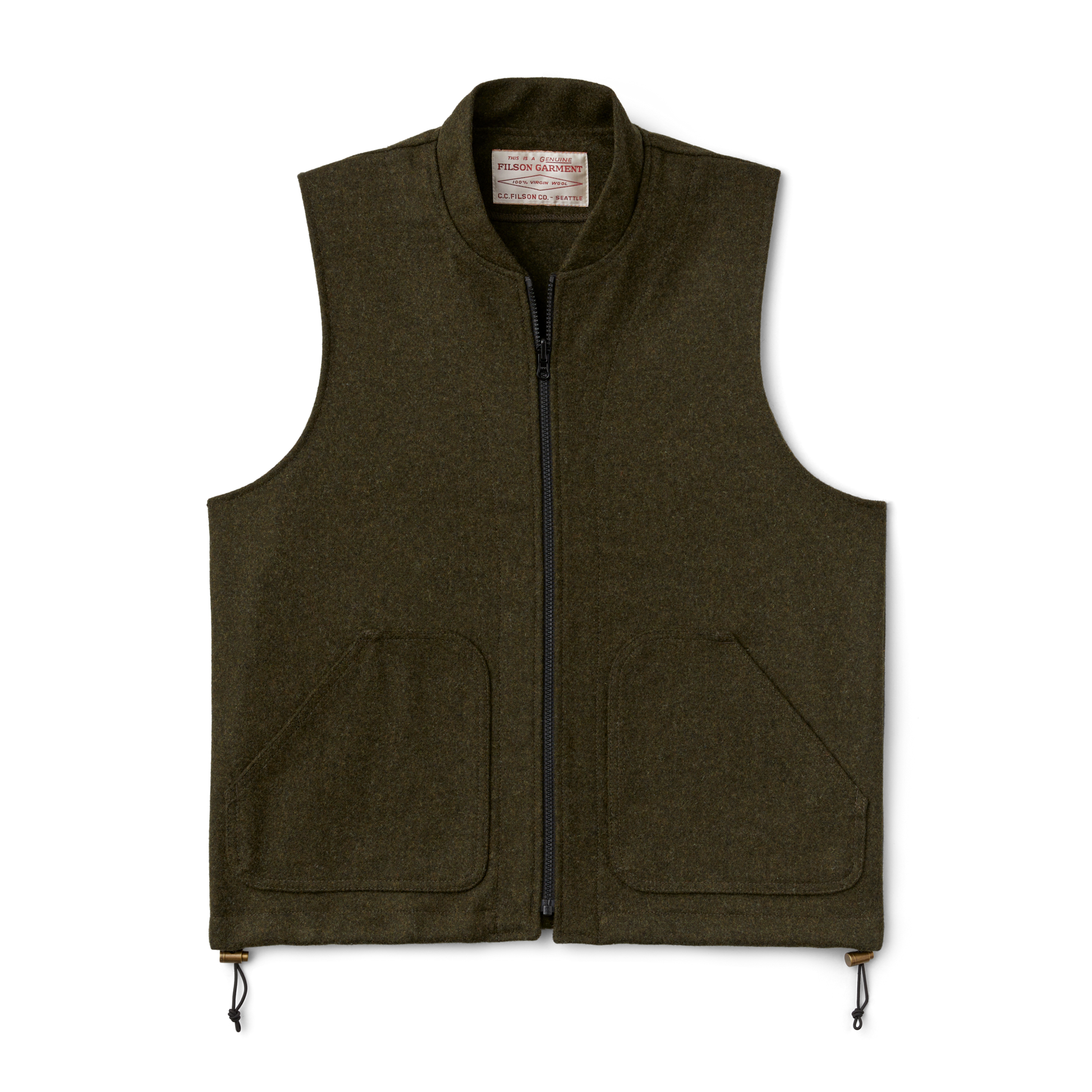 Front-facing image of the Filson Mackinaw Wool Vest Liner - Forest Green