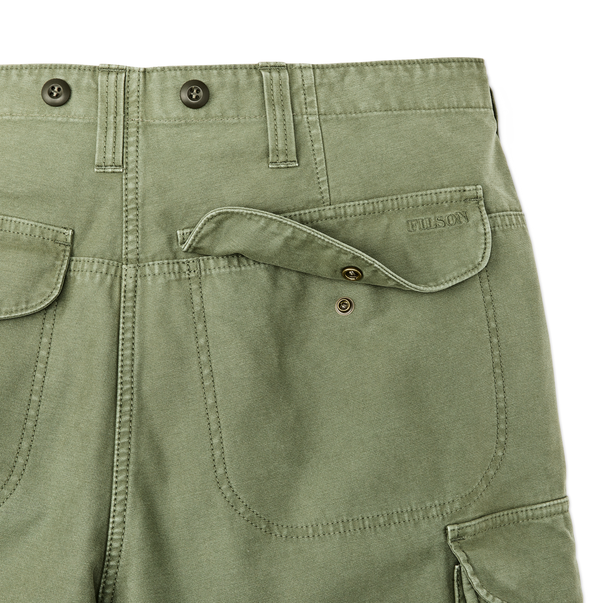 Alternate view of the Filson Field Cargo Shorts - Washed Fatigue Green|Flap-secure front and back pockets