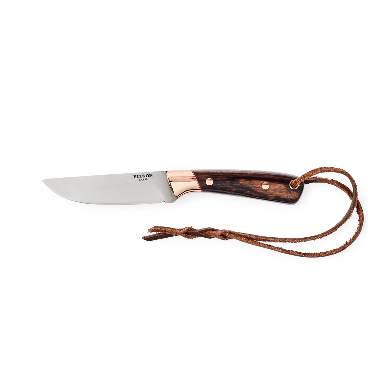 Front-facing image of the Filson Filson X Graycloud Tracker Knife - Copper / Ironwood