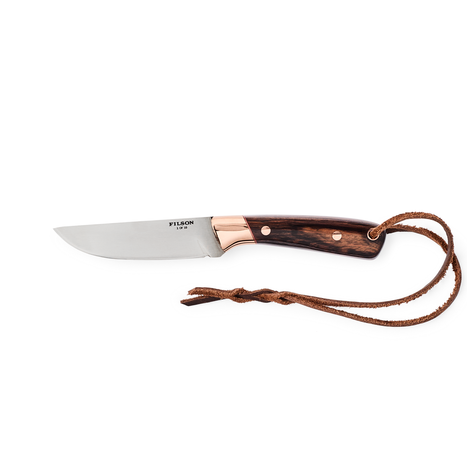 Front-facing image of the Filson Filson X Graycloud Tracker Knife - Copper / Ironwood