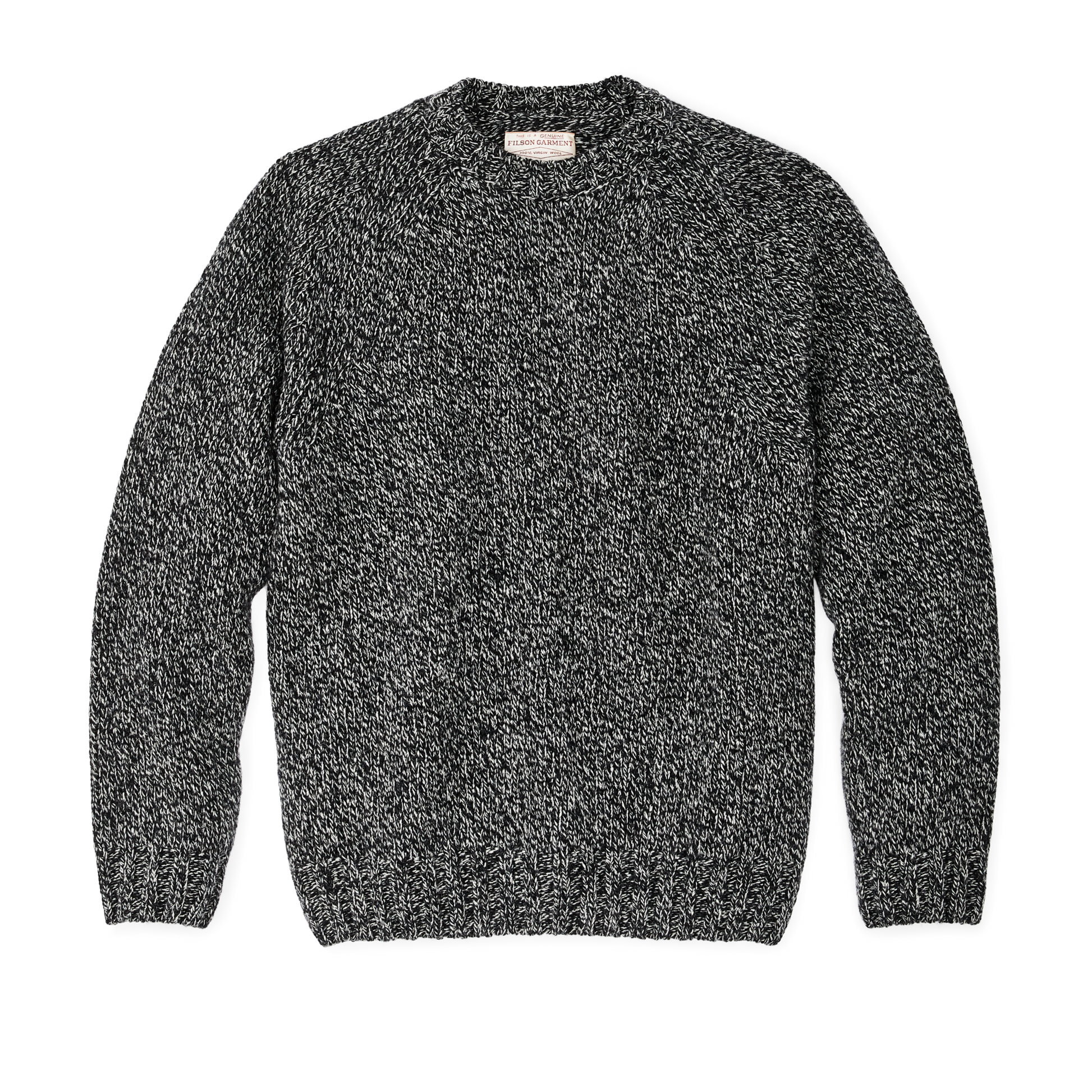 Front-facing image of the Filson Heritage 3-gauge Wool Sweater - Black / White Melange