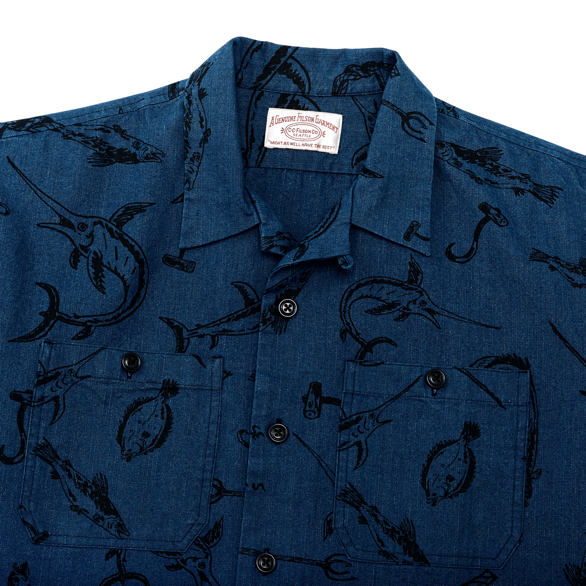 Alternate view of the Filson Rustic Short Sleeve Camp Shirt - Deep Sea / Indigo