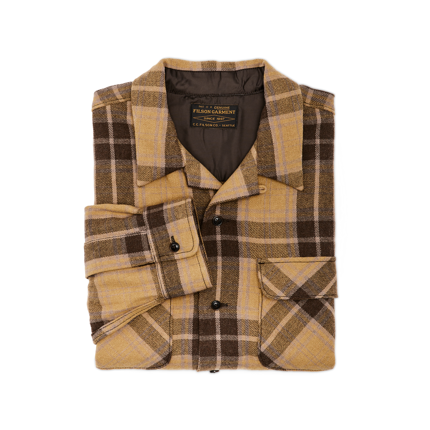 Alternate view of the Filson Buckner Wool Camp Shirt - Ochre / Faded Brown Plaid