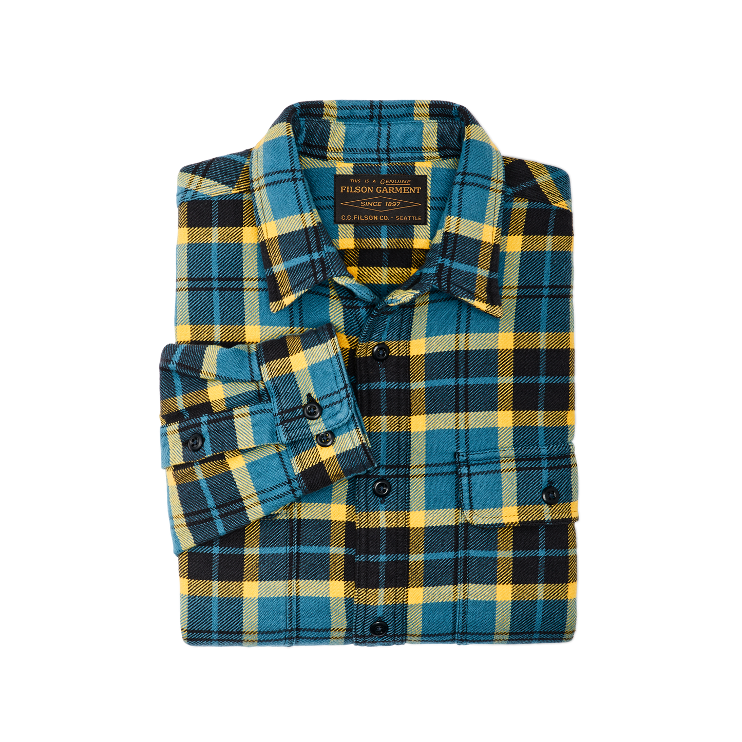 Alternate view of the Filson Vintage Flannel Work Shirt - Blue Ash Gold Plaid