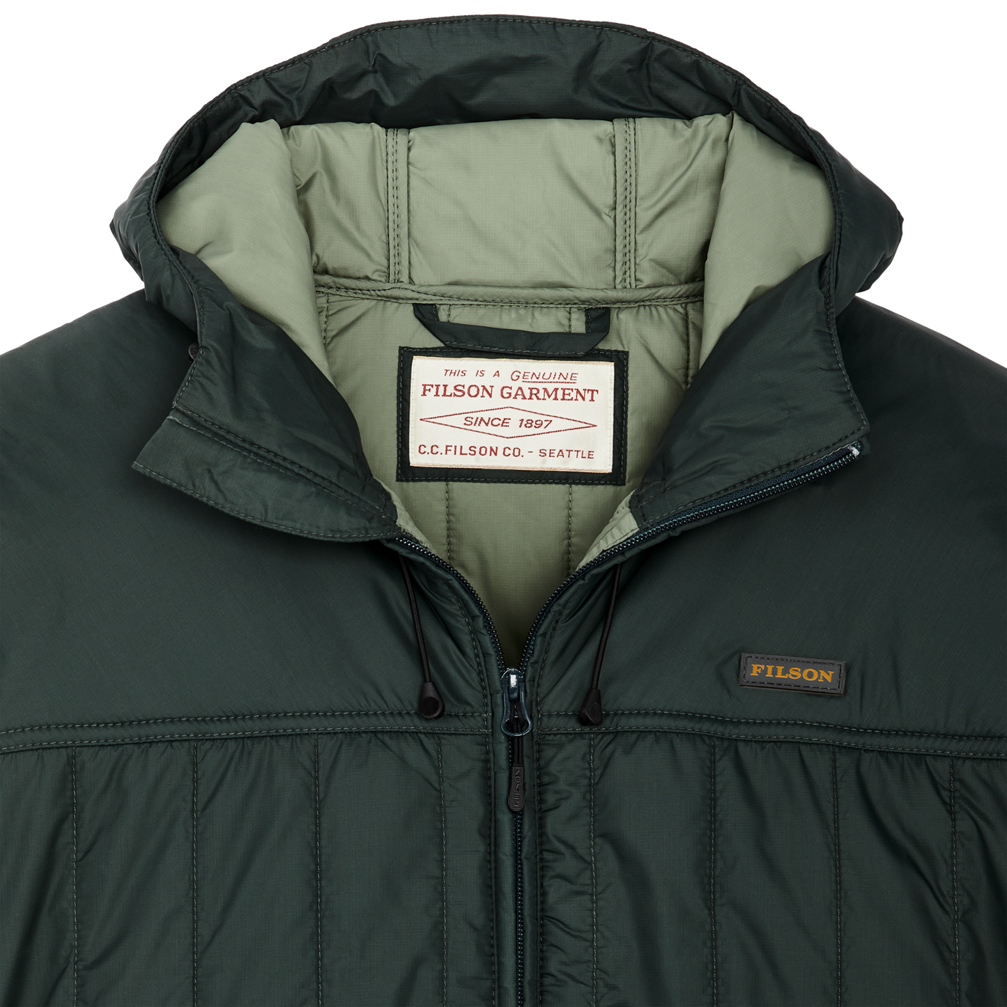 Alternate view of the Filson Ultralight Hooded Jacket - Dark Spruce