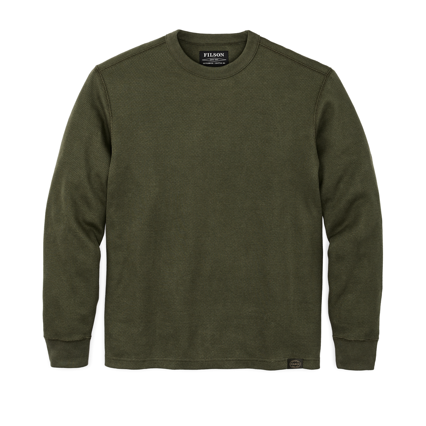 Front-facing image of the Filson Waffle Knit Thermal Crewneck - Mossy Rock