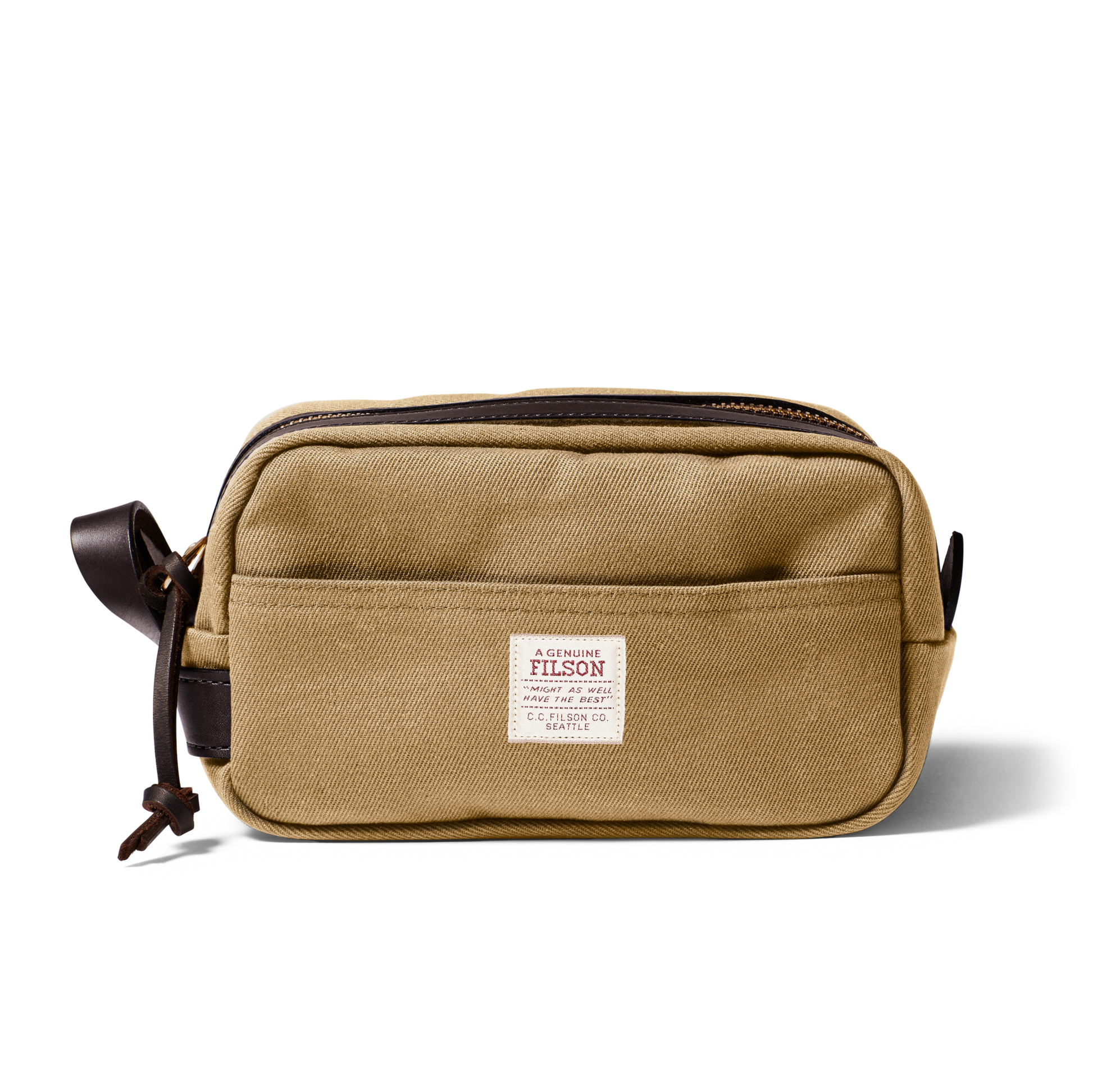 Front-facing image of the Filson Rugged Twill Travel Kit - Tan