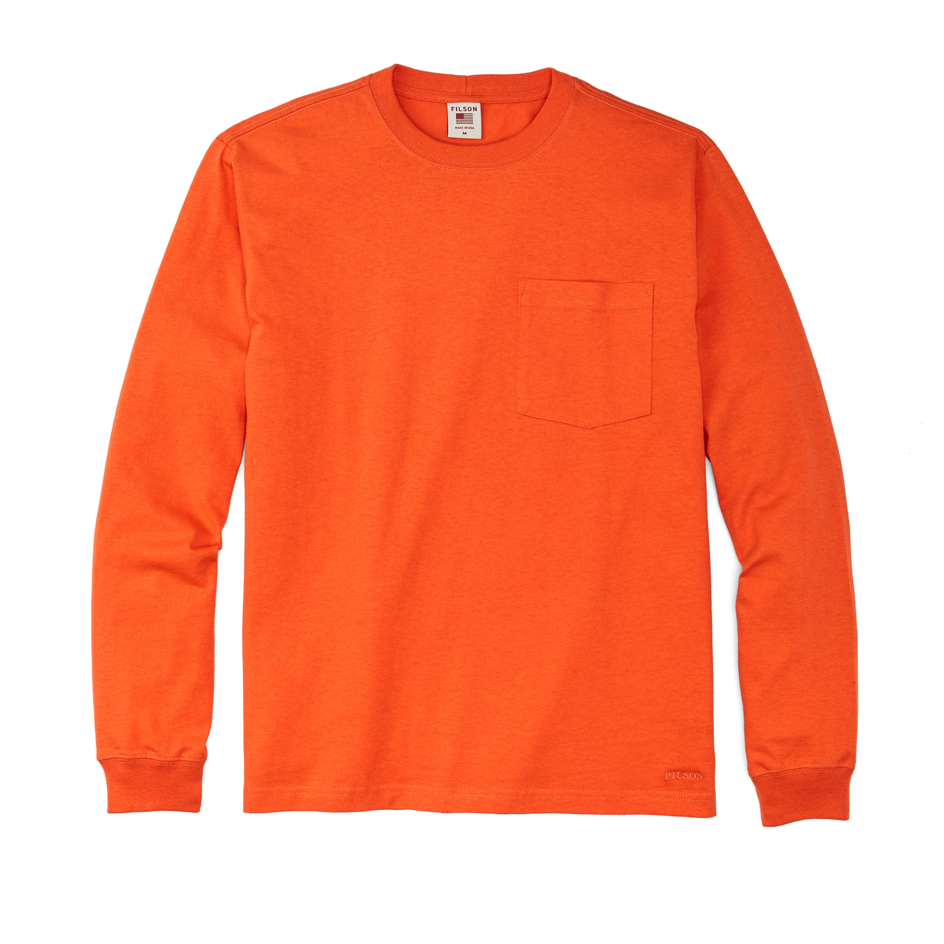 Front-facing image of the Filson Long Sleeve Pioneer Pocket T-shirt - Flame