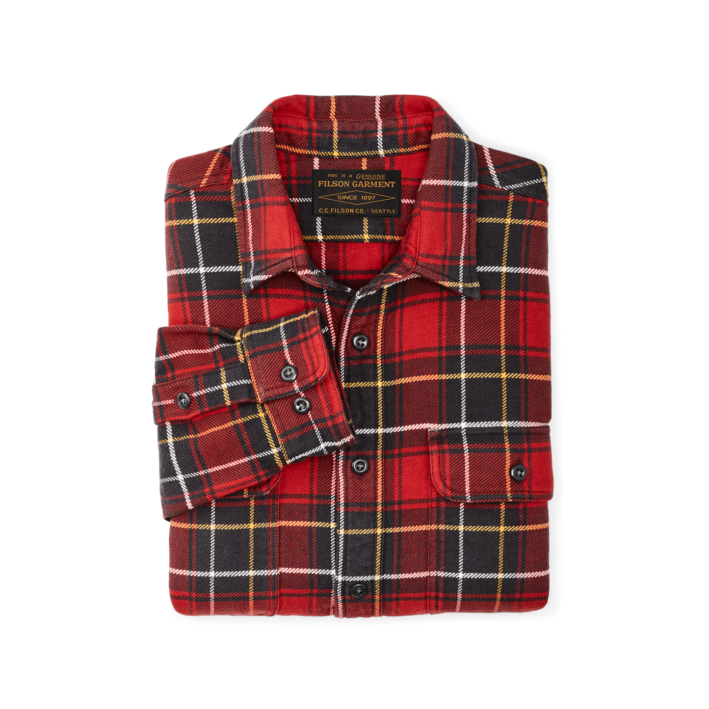 Alternate view of the Filson Vintage Flannel Work Shirt - Red Charcoal Plaid