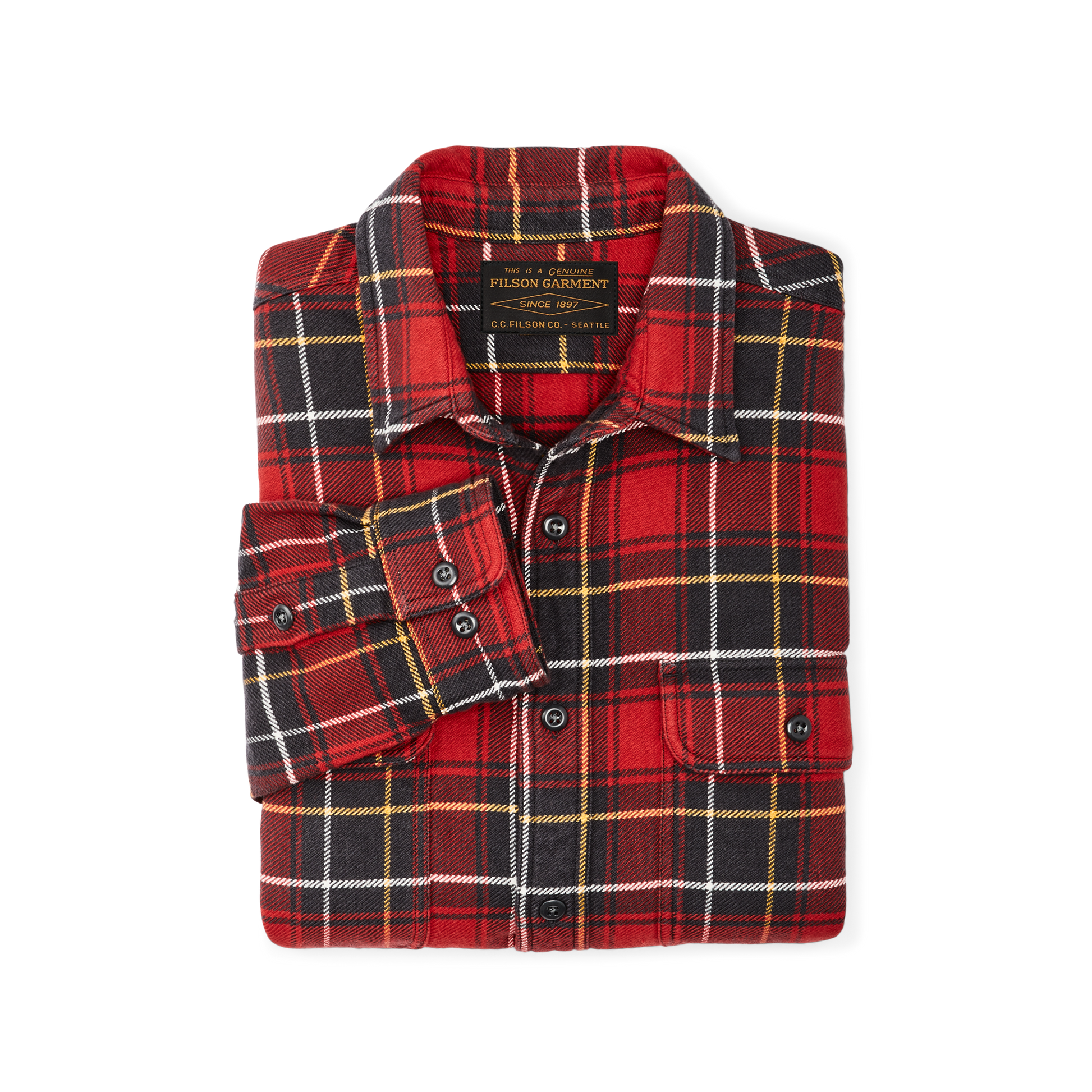 Alternate view of the Filson Vintage Flannel Work Shirt - Red Charcoal Plaid