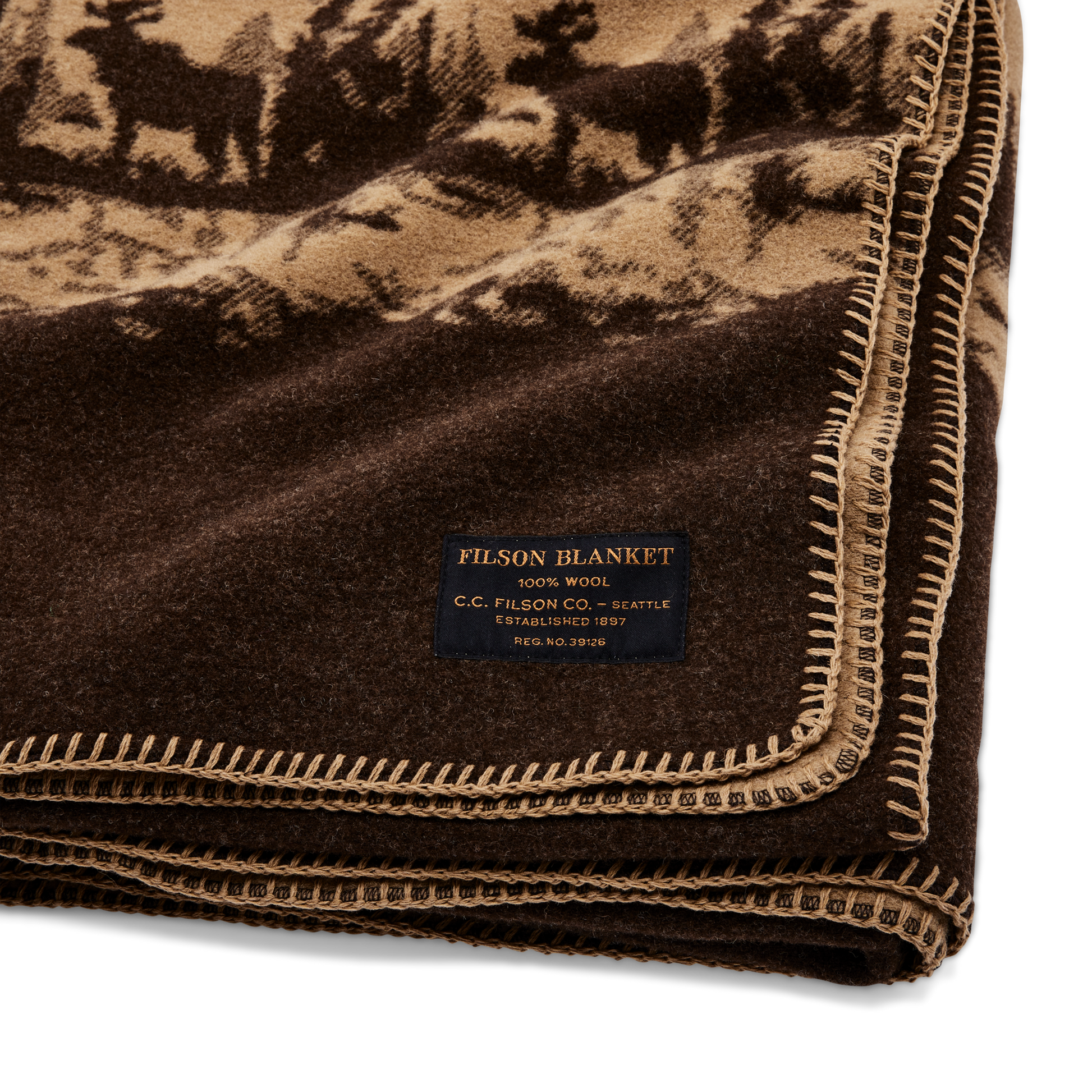 Alternate view of the Filson Jacquard Wool Blanket - Brown / Khaki Moose