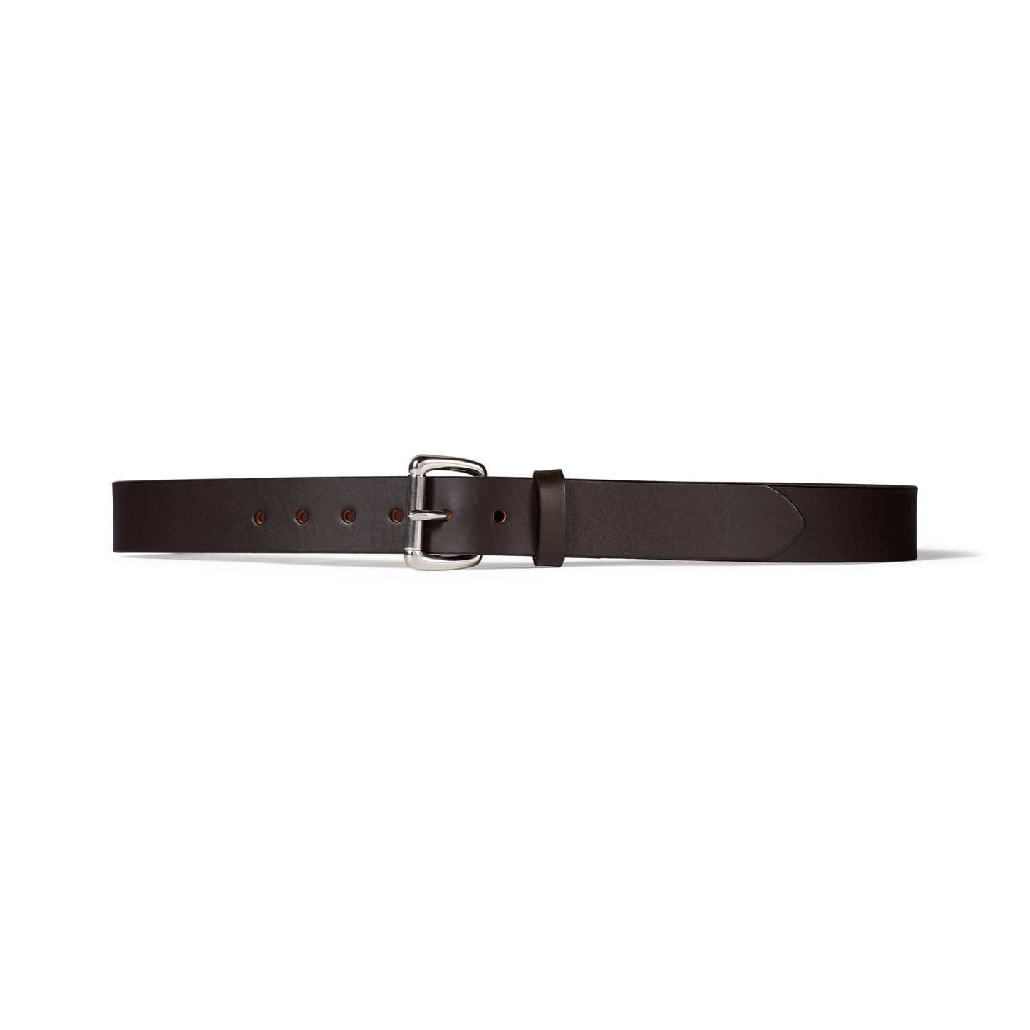 Front-facing image of the Filson 1 1/4" Bridle Leather Belt - Brown Leather/stainless Steel