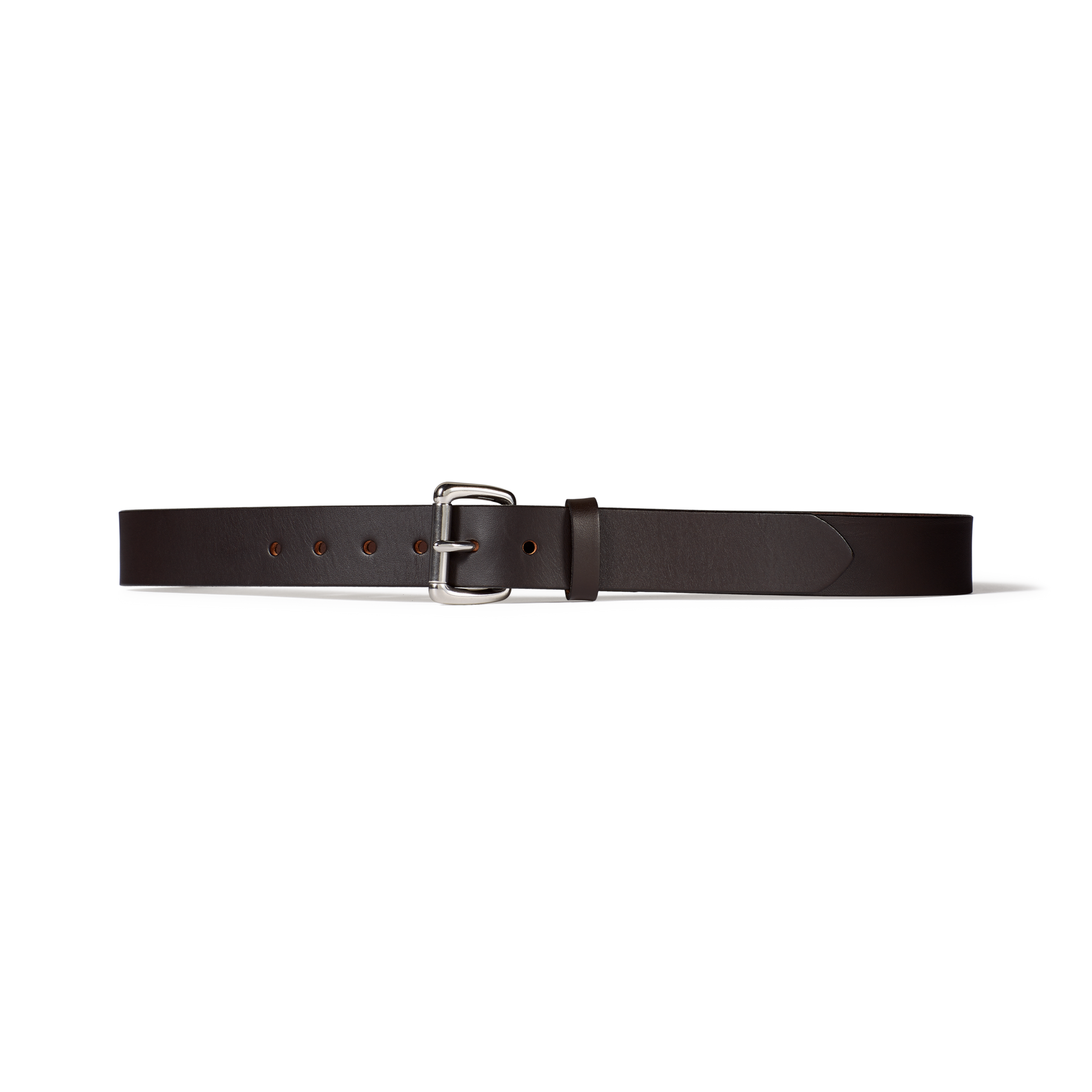 Front-facing image of the Filson 1 1/4" Bridle Leather Belt - Brown Leather/stainless Steel