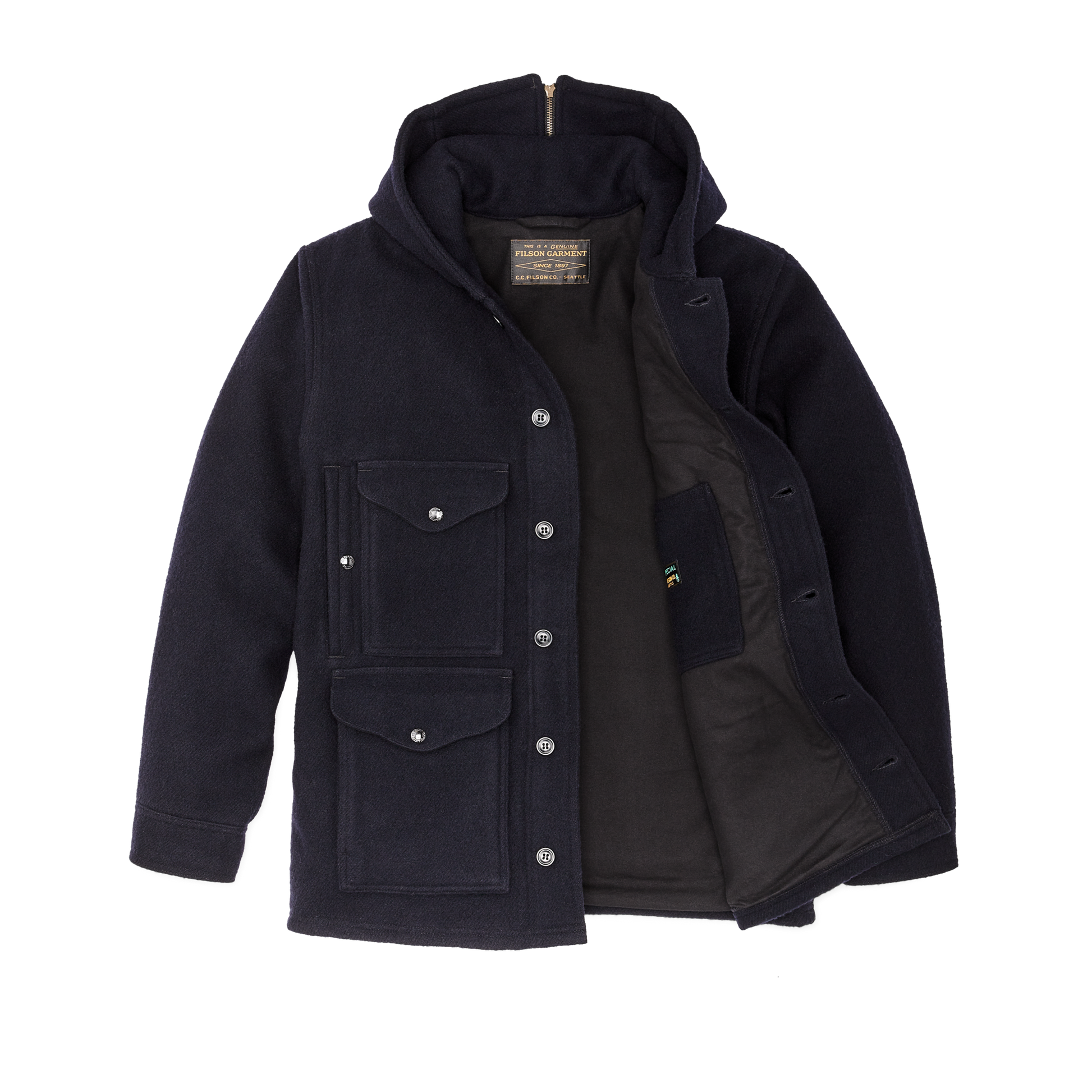 Alternate view of the Filson Mackinaw Wool Hooded Cruiser Jacket - Dark Navy