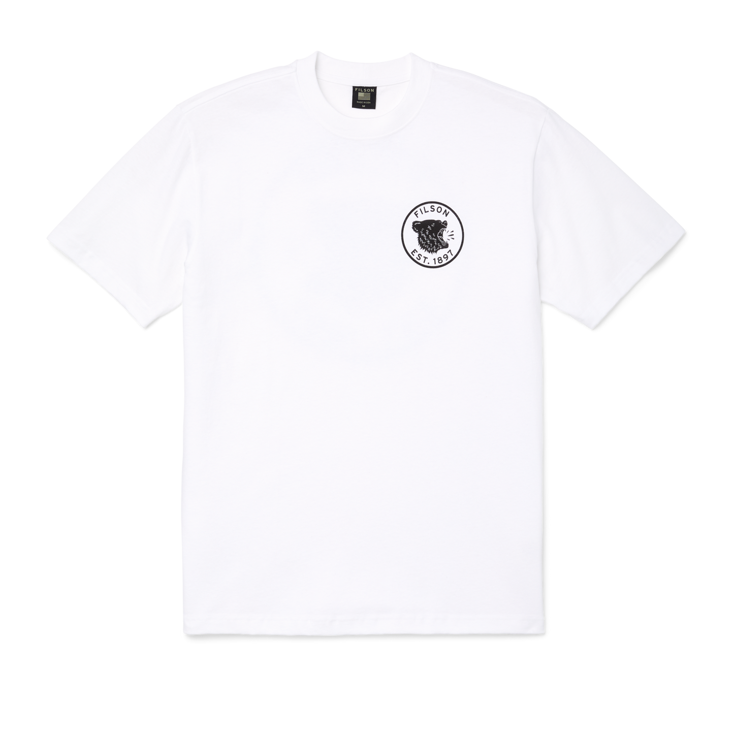 Front-facing image of the Filson Pioneer Graphic T-shirt - Bright White / Growl