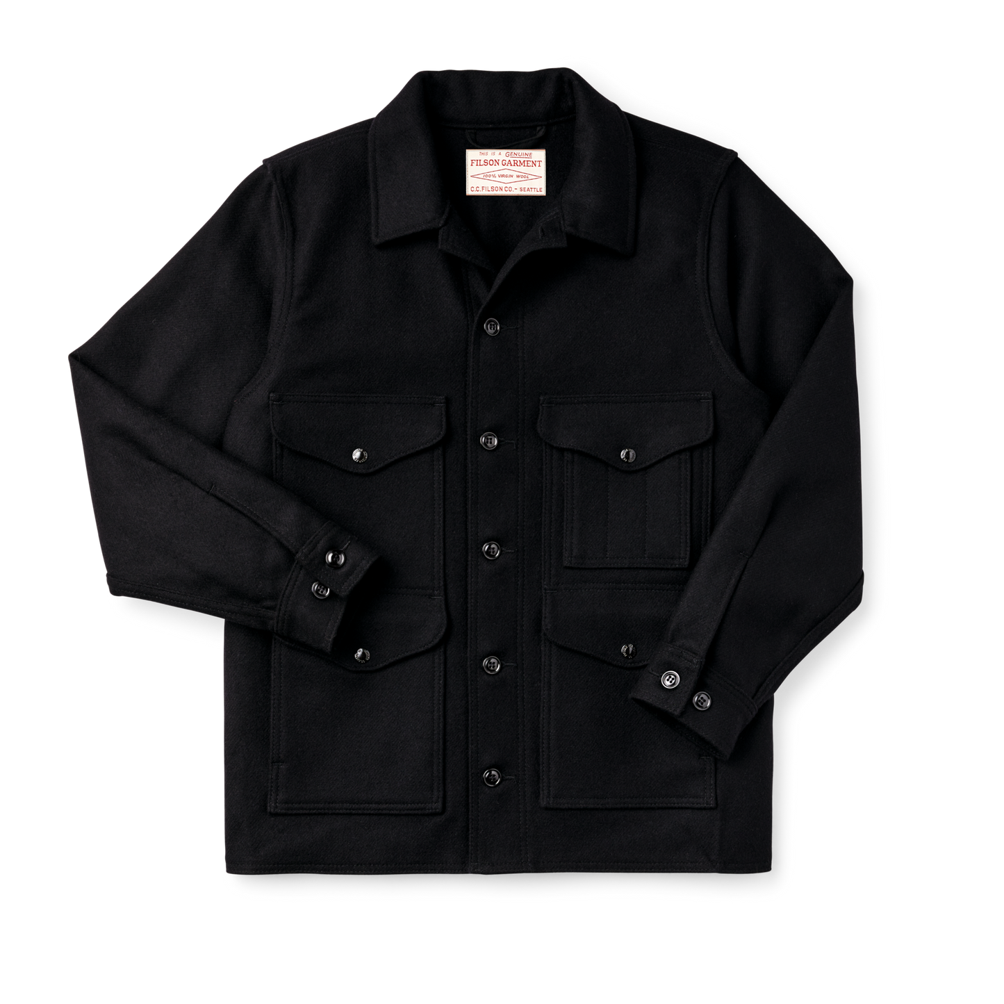 Front-facing image of the Filson Mackinaw Wool Cruiser Jacket - Dark Navy / Solid