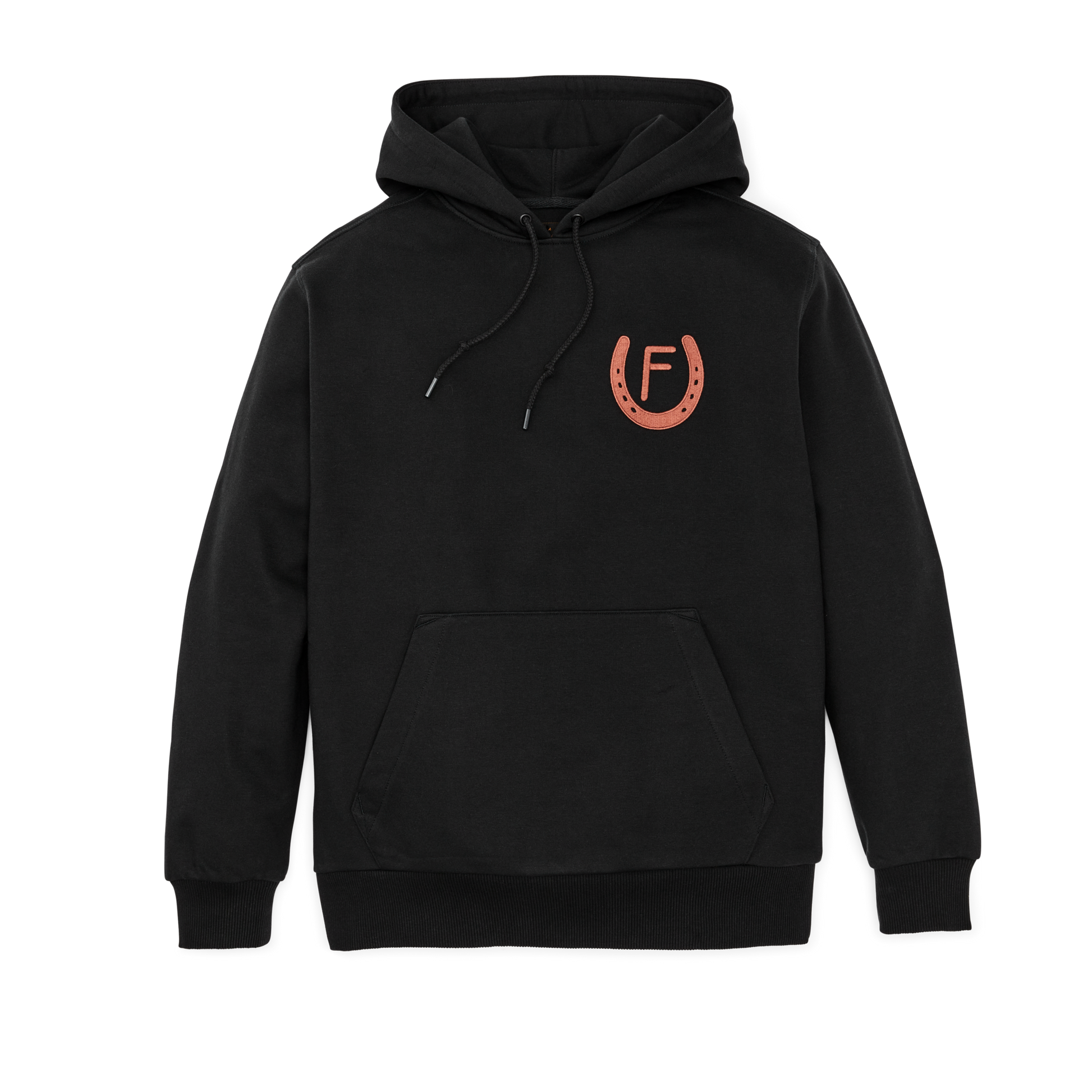 Front-facing image of the Filson Prospector Embroidered Hoodie - Black / Moose