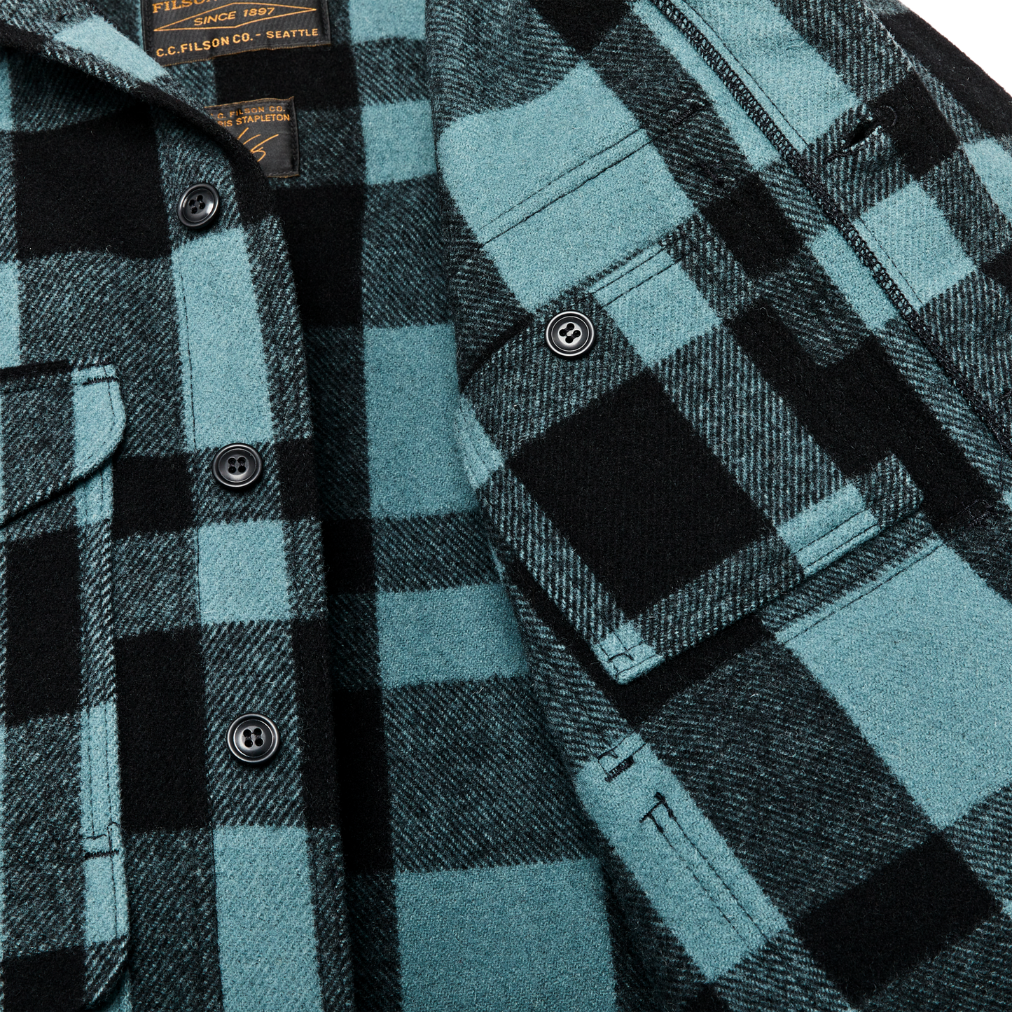 Alternate view of the Filson Chris Stapleton Signature Mackinaw Wool Cruiser - Faded Blue / Black Heritage Plaid