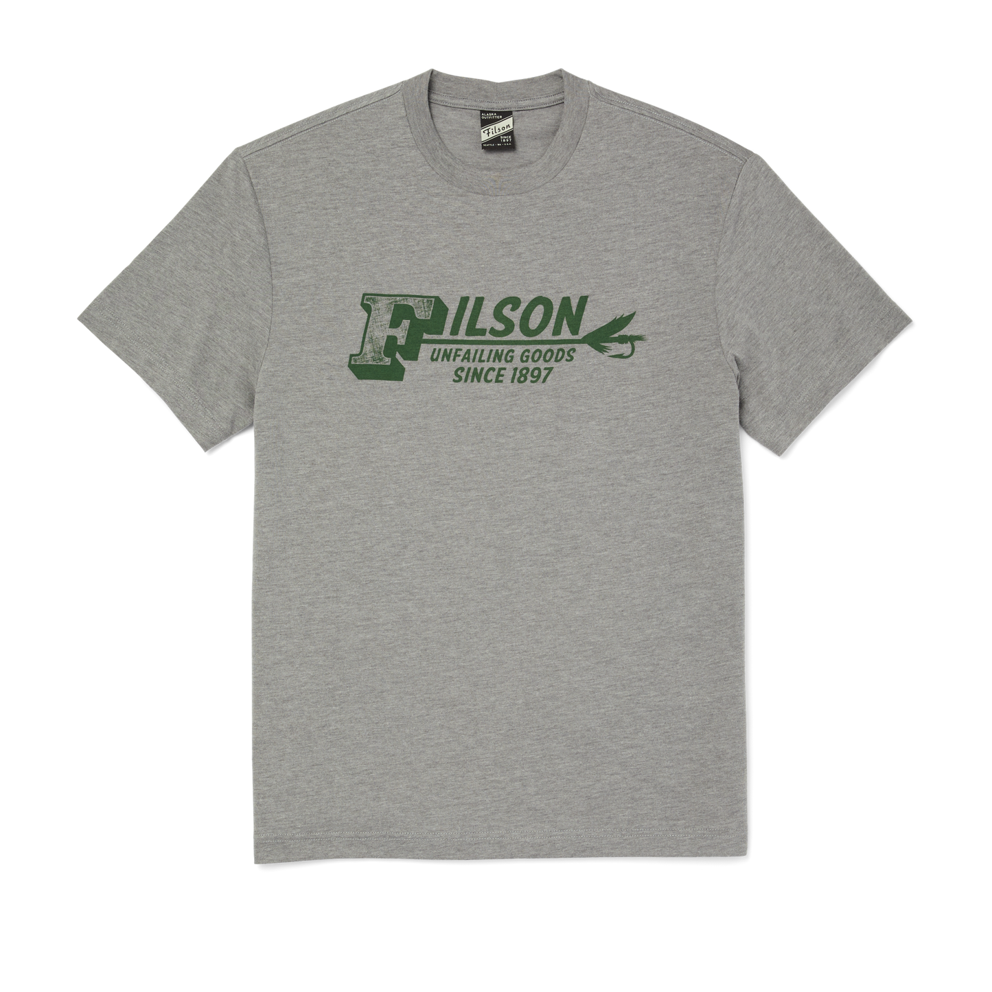 Front-facing image of the Filson Buckshot T-shirt - Heather Grey / Fly