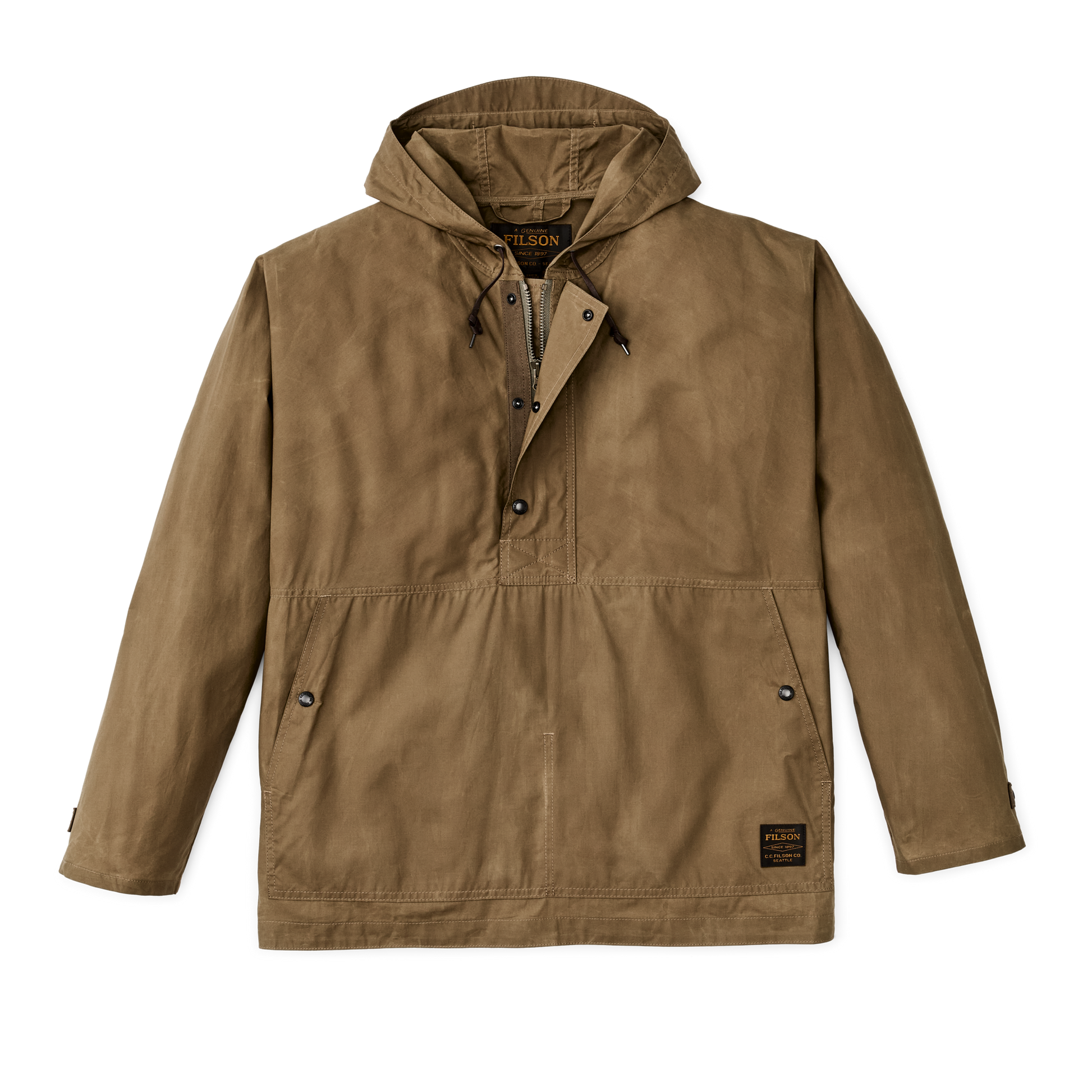 Front-facing image of the Filson Ranger Lightweight Anorak - Dark Beige